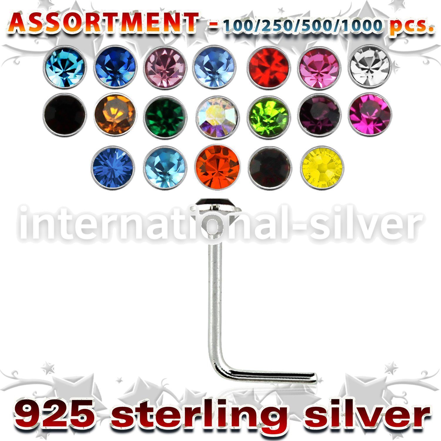 blk465 l shape nose studs silver 925 nose