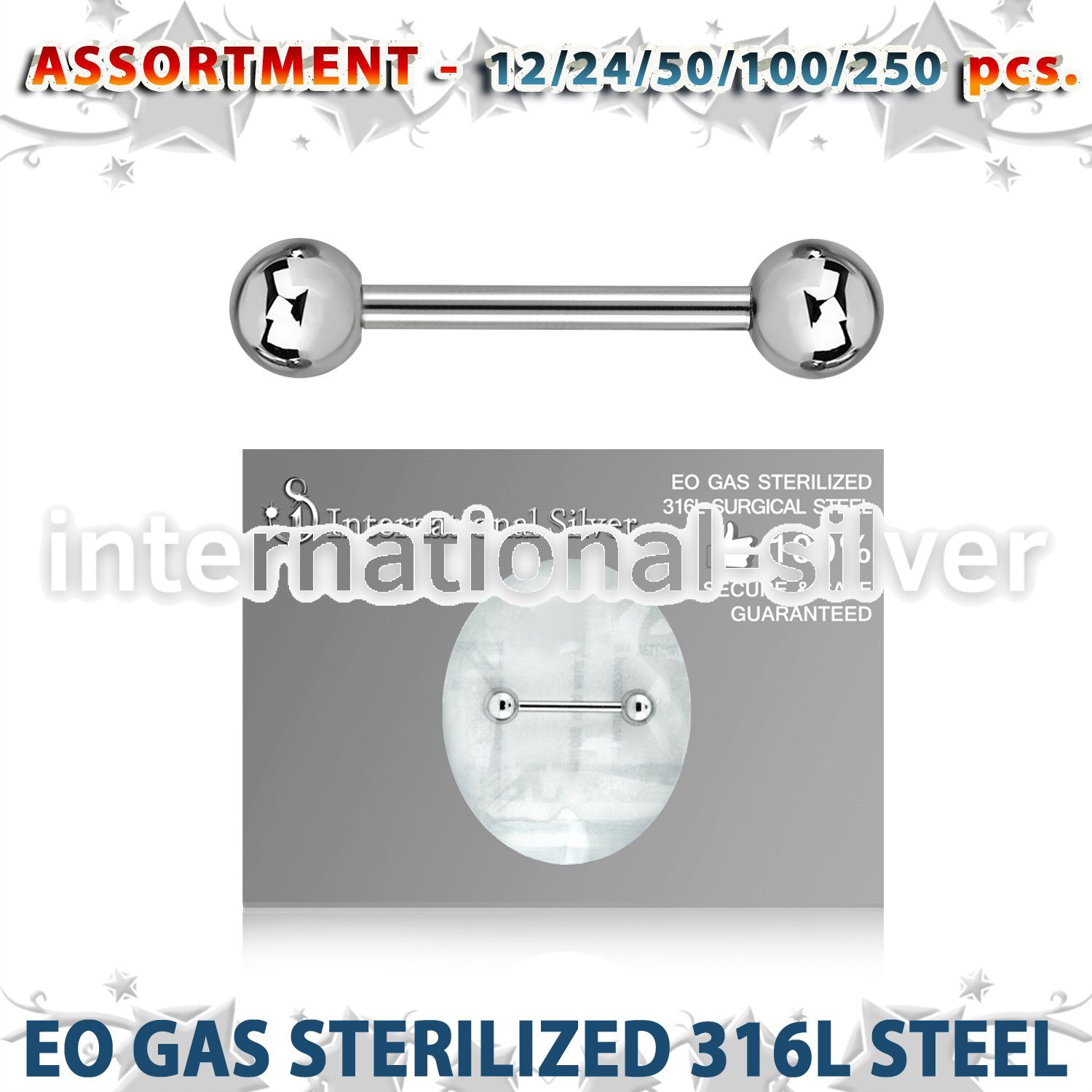 blk482 straight barbells surgical steel 316l nipple