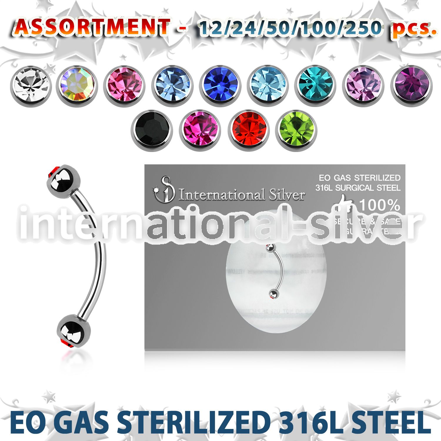 blk486 eo gas sterilized piercing surgical steel eyebrow banana 3mm