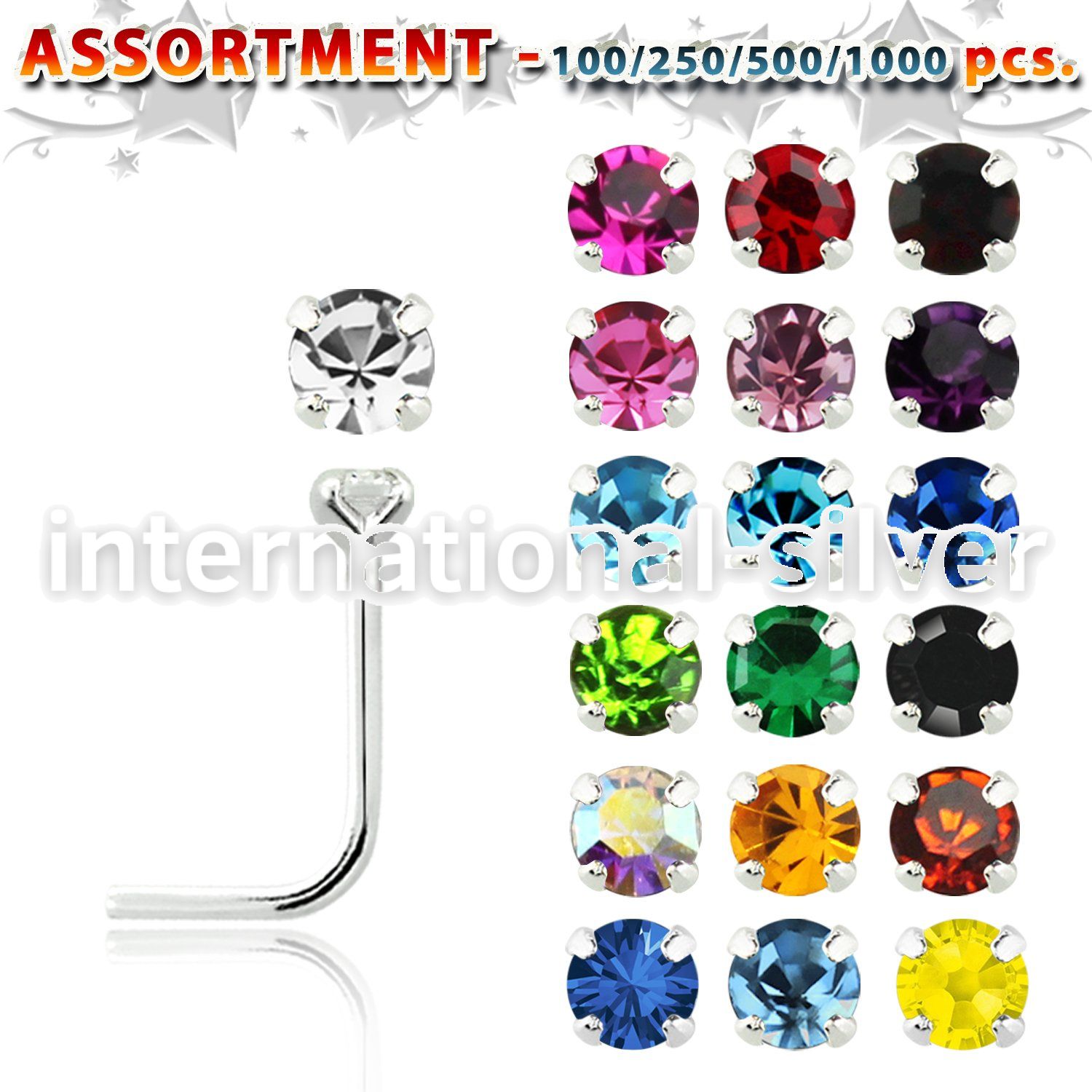 blk495 l shape nose studs silver 925 nose