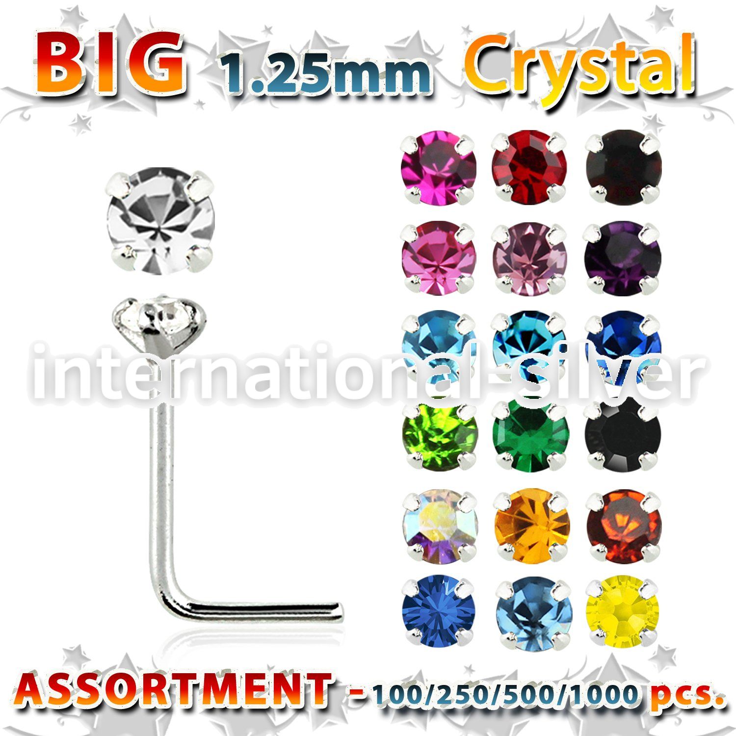 blk529 l shape nose studs silver 925 nose