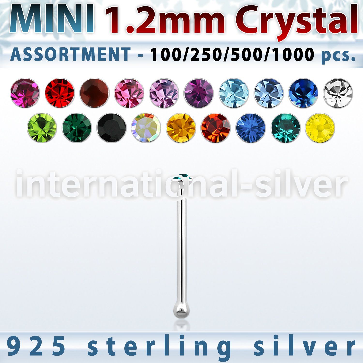 blk663 wholesale silver nose bone bulk w mini 1.2mm crystal top