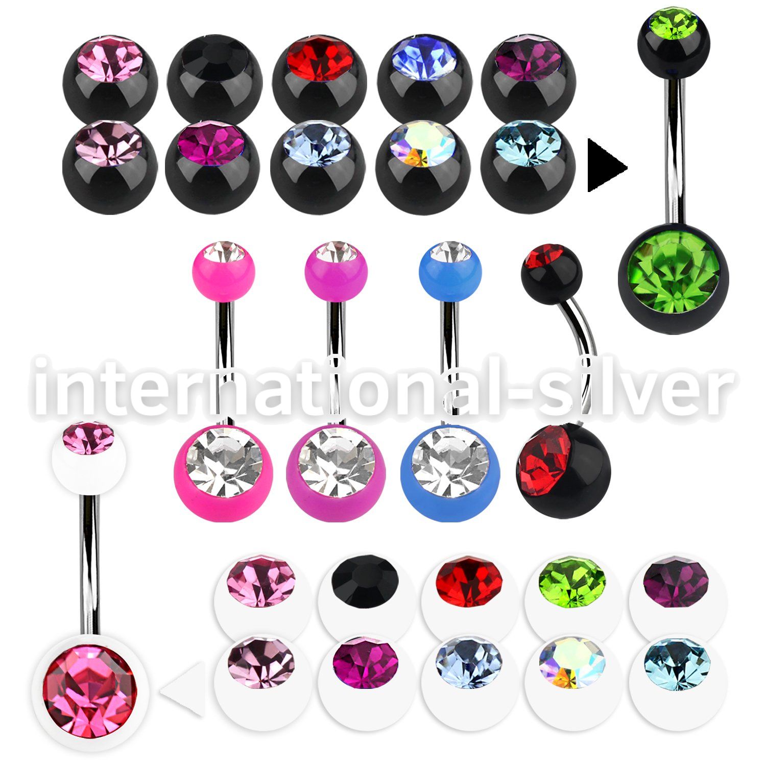 bn2acg belly rings surgical steel 316l with acrylic parts belly button