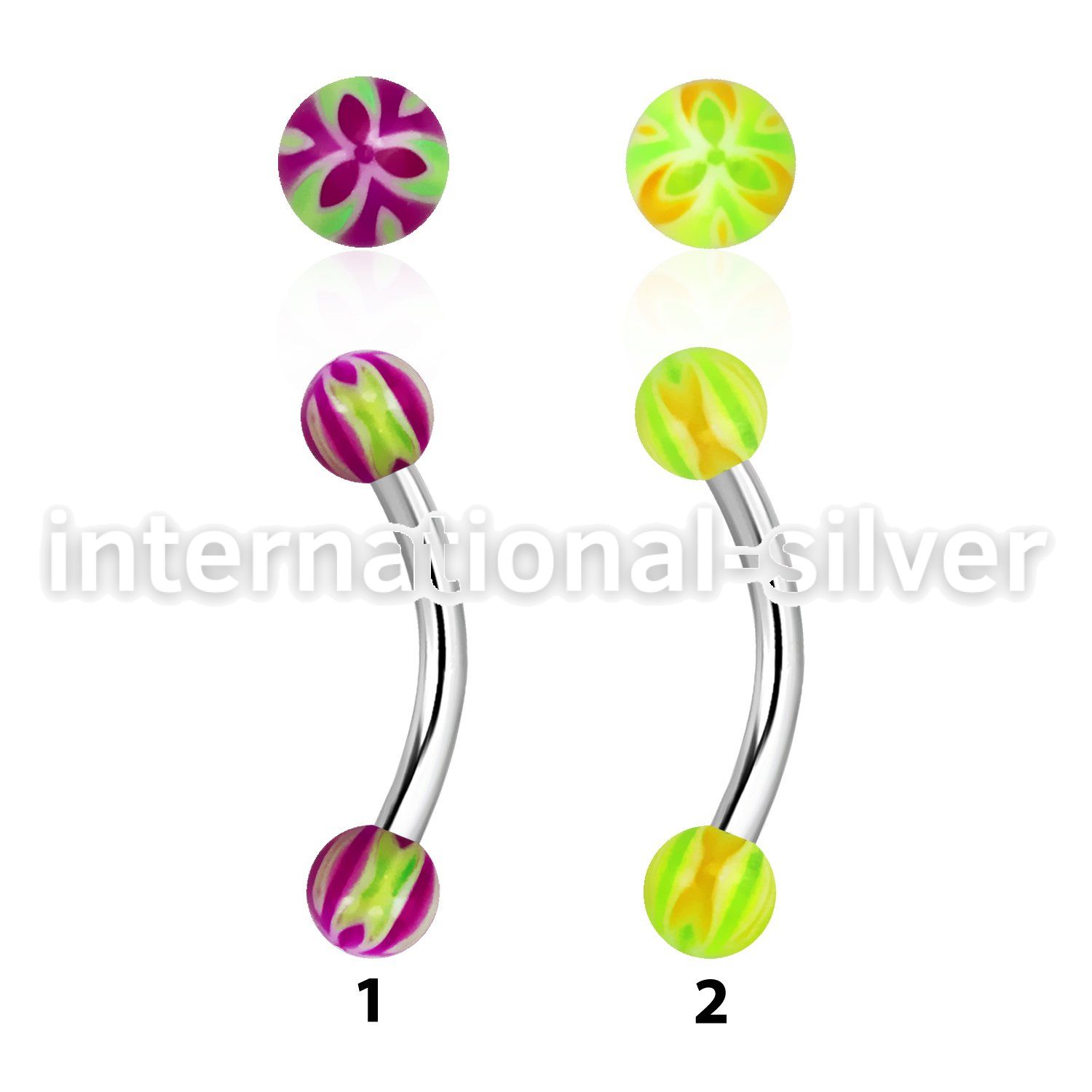 bnedxv steel eyebrow banana w two 3mm acrylic flower balls