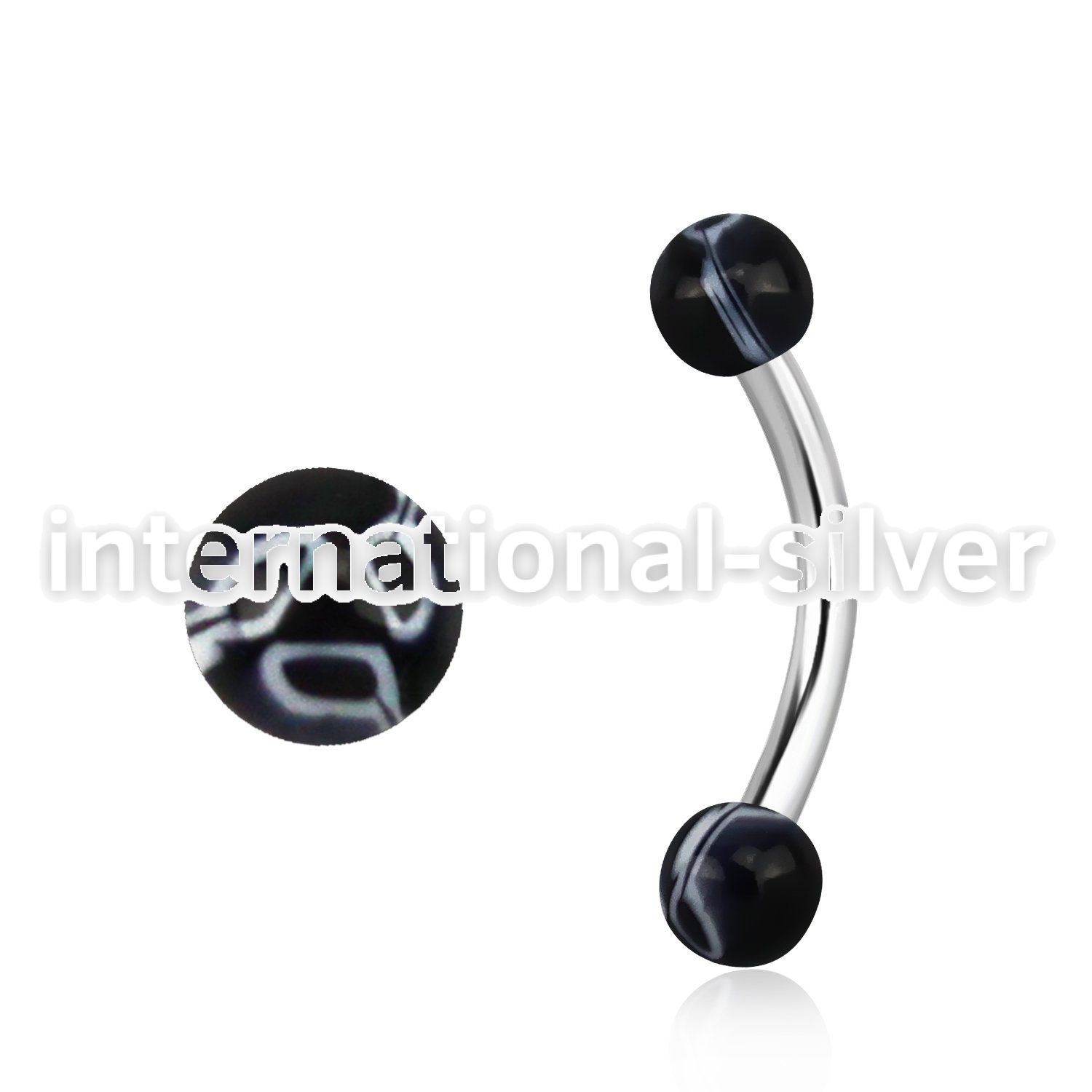 bnedxx steel eyebrow banana w 3mm black white flower balls