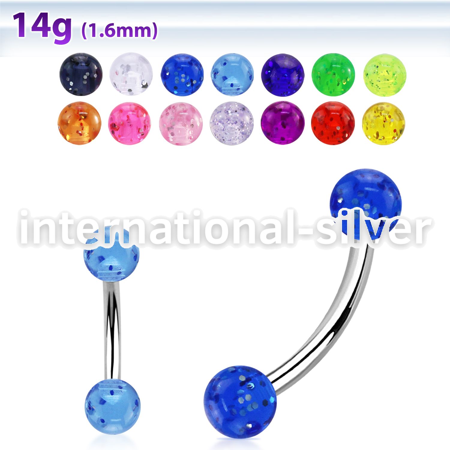 bngt5 surgical steel curvedbarbell acrylic glitter balls 5mm
