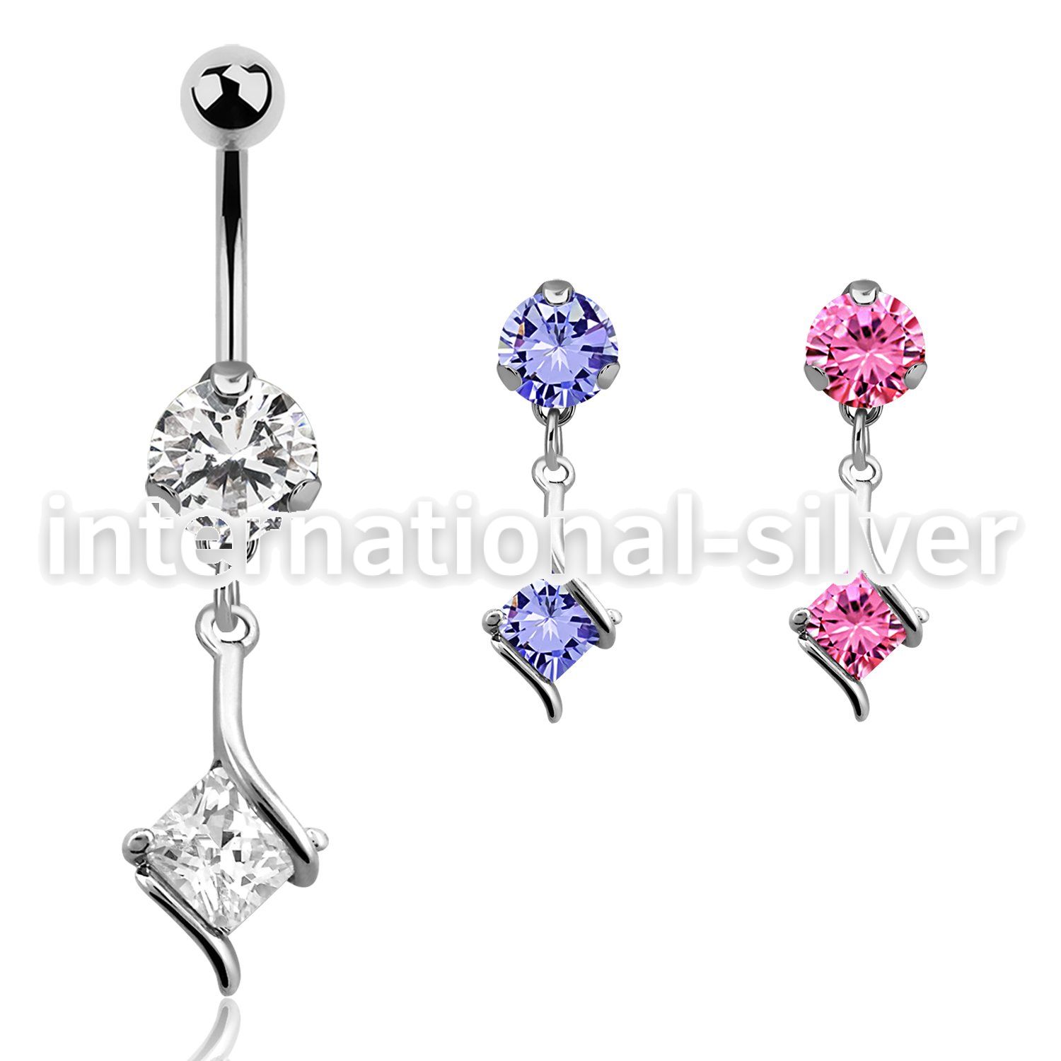 bnrz406 casted steel cz belly banana w square prong set cz