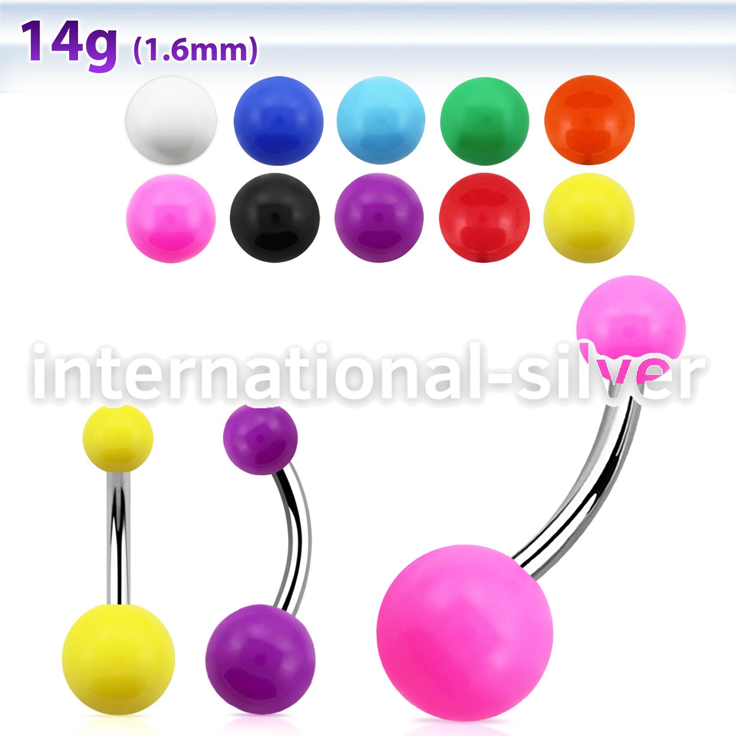 bnsa belly rings surgical steel 316l with acrylic parts belly button