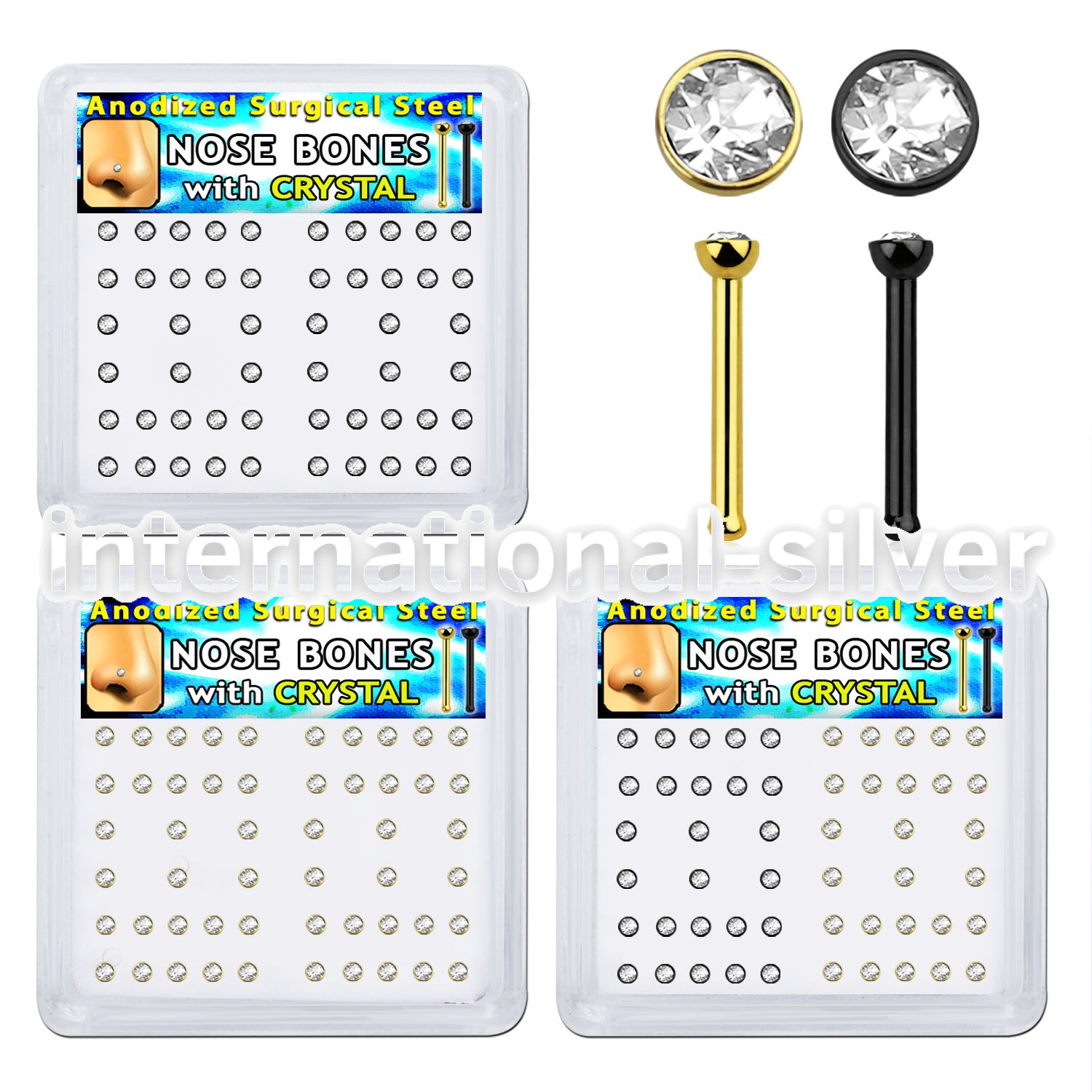 box w 52 anodized steel nose bones 1mm w 2mm crystal top