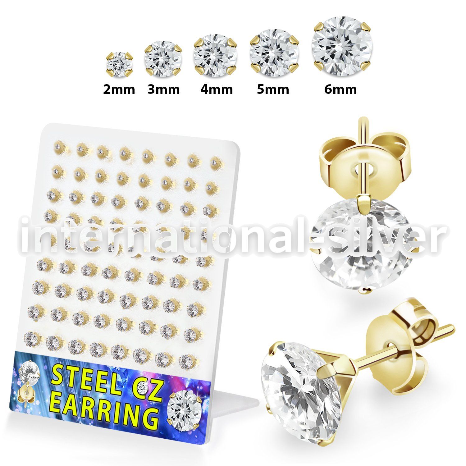 brestzr3 gold pvd plating steel ear studs 2mm 6mm cz 36