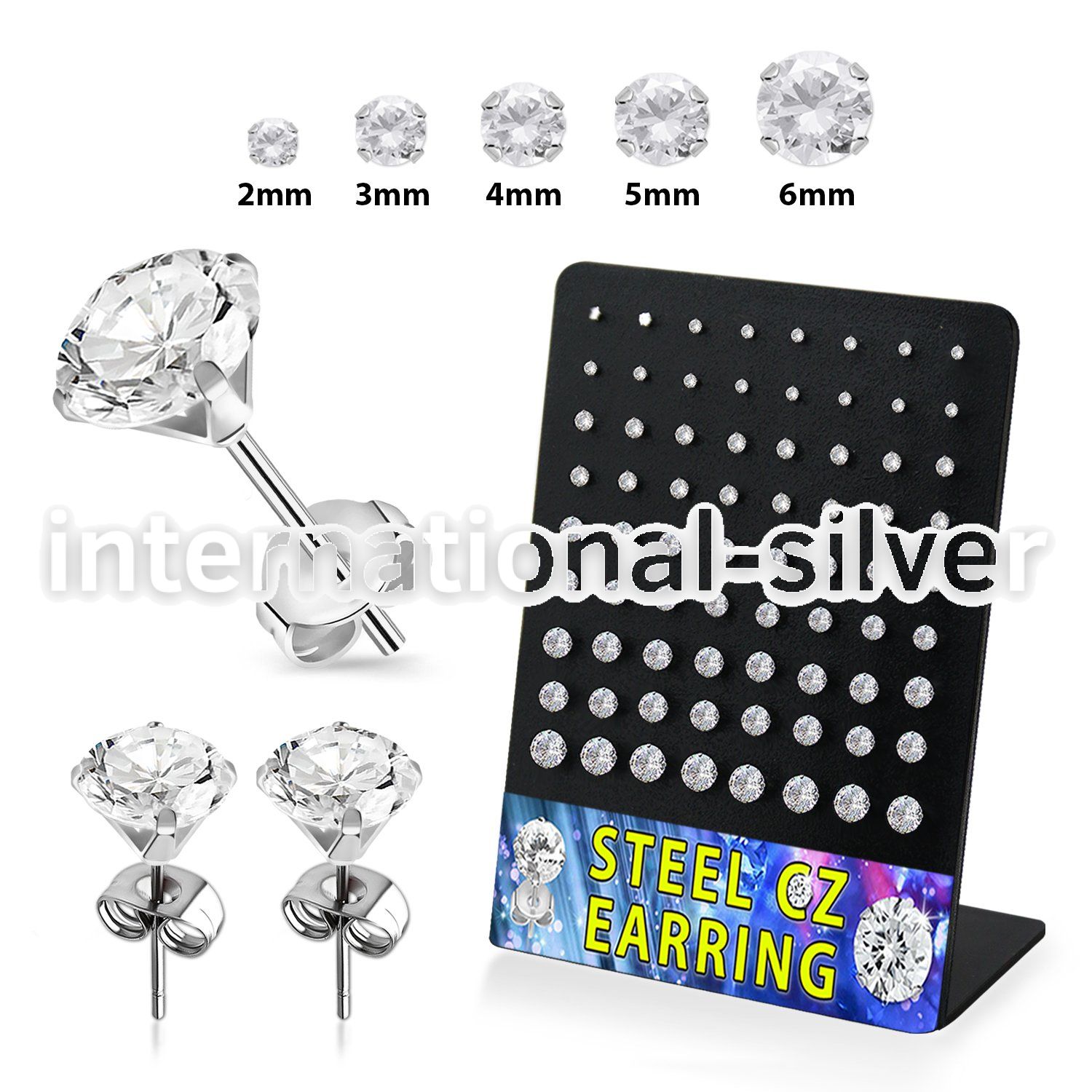 breszr3 steel ear studs prong setting 2mm 6mm cz 36