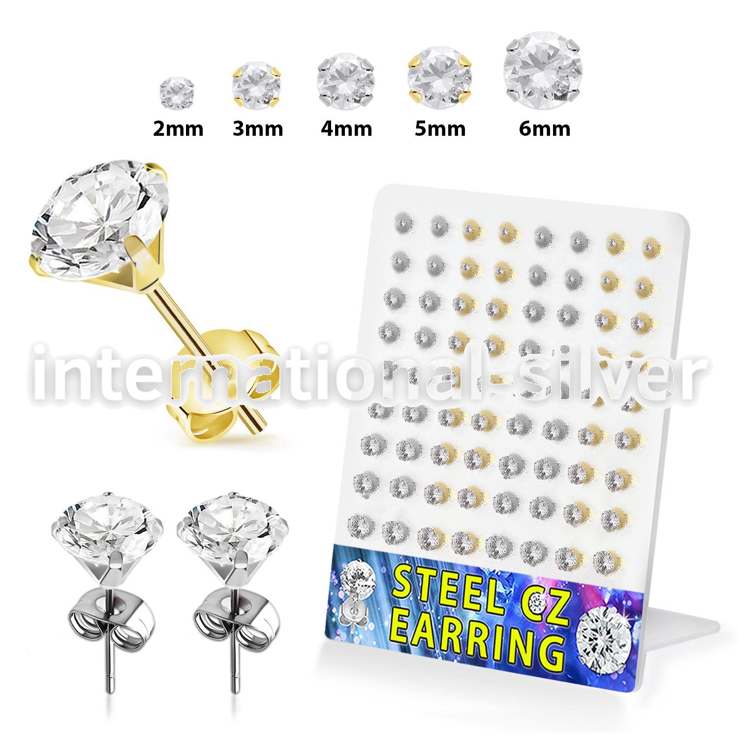 breszr4 gold pvd plating over steel ear studs 2mm 6mm cz 36