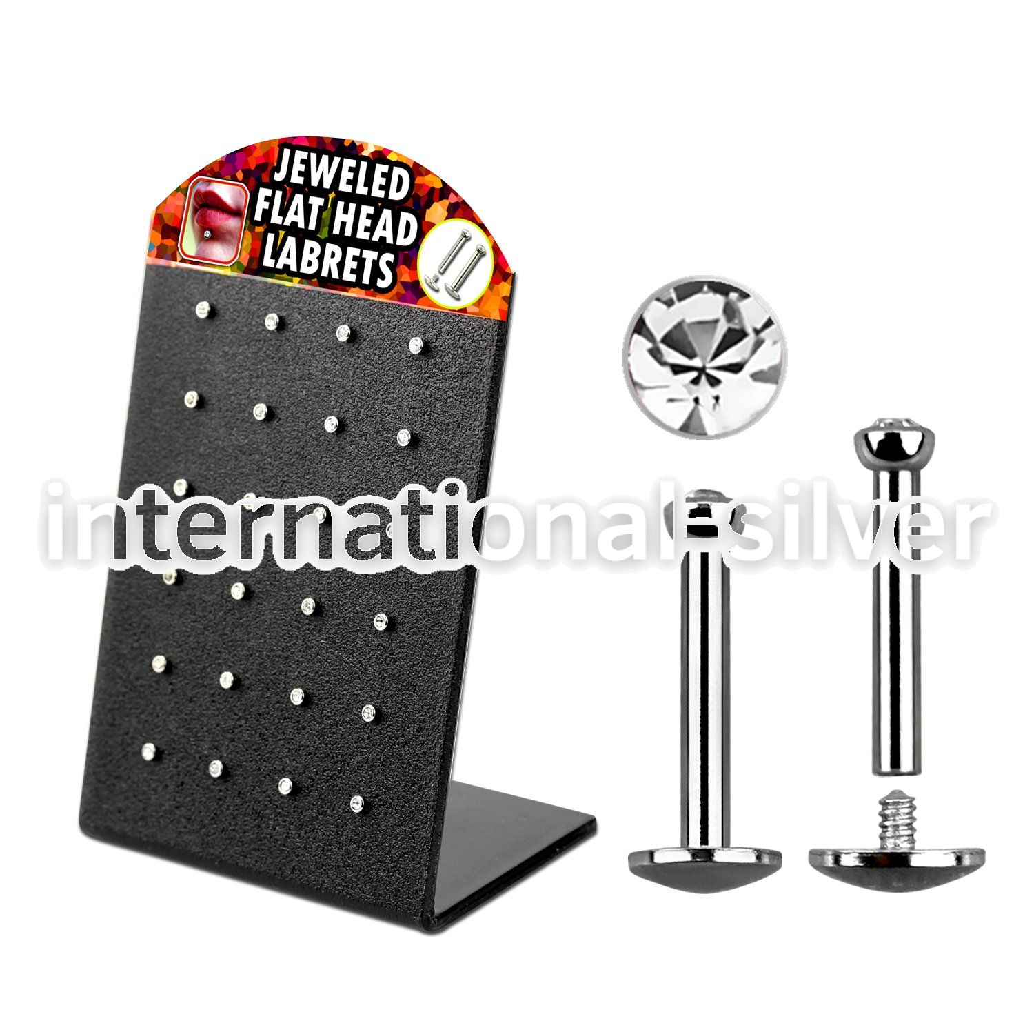 brlbfc 316l steel internal threading labret w flat crystal top