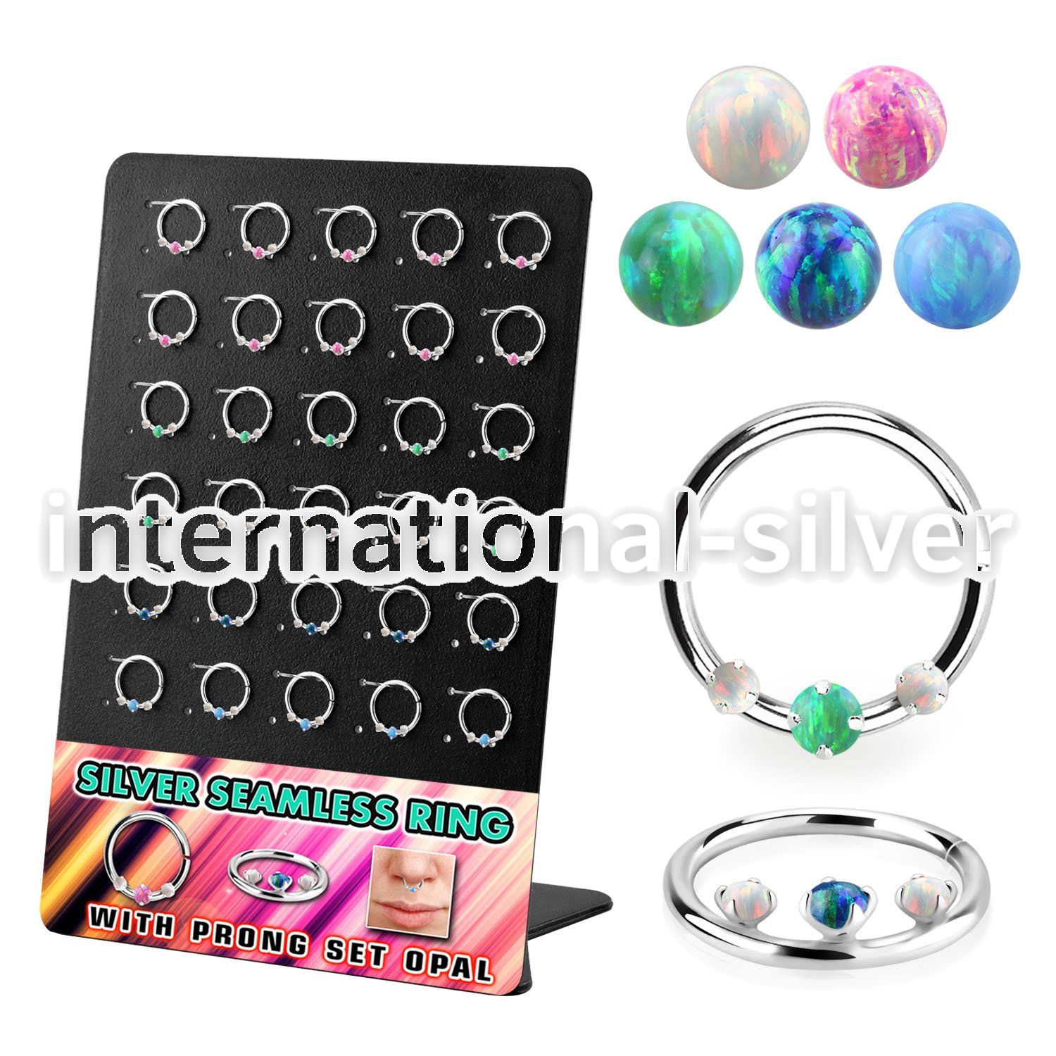 brnhm53 board w silver seamless septum ring w a prong sent opals