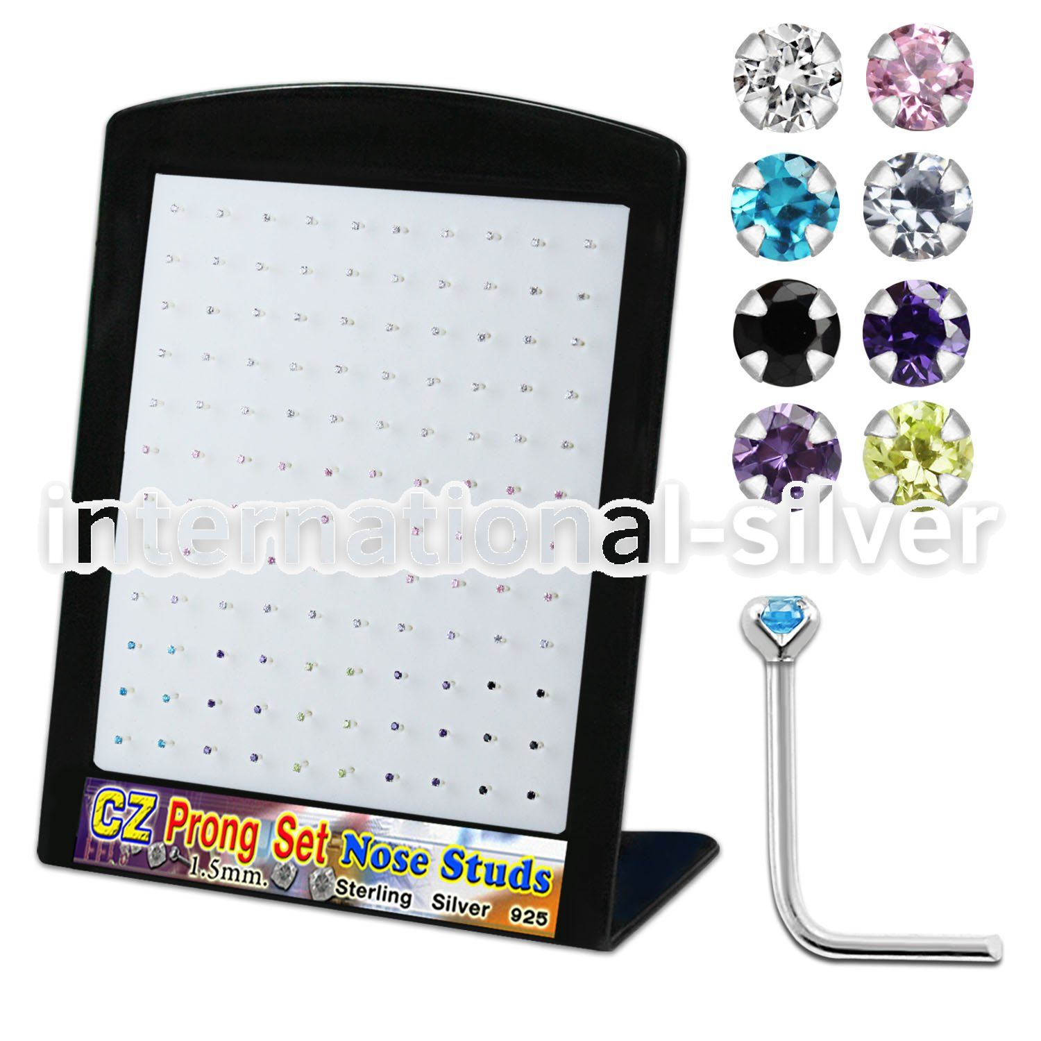 brnszm2 display w silver nose studs 22g w 1 5mm mix color czs