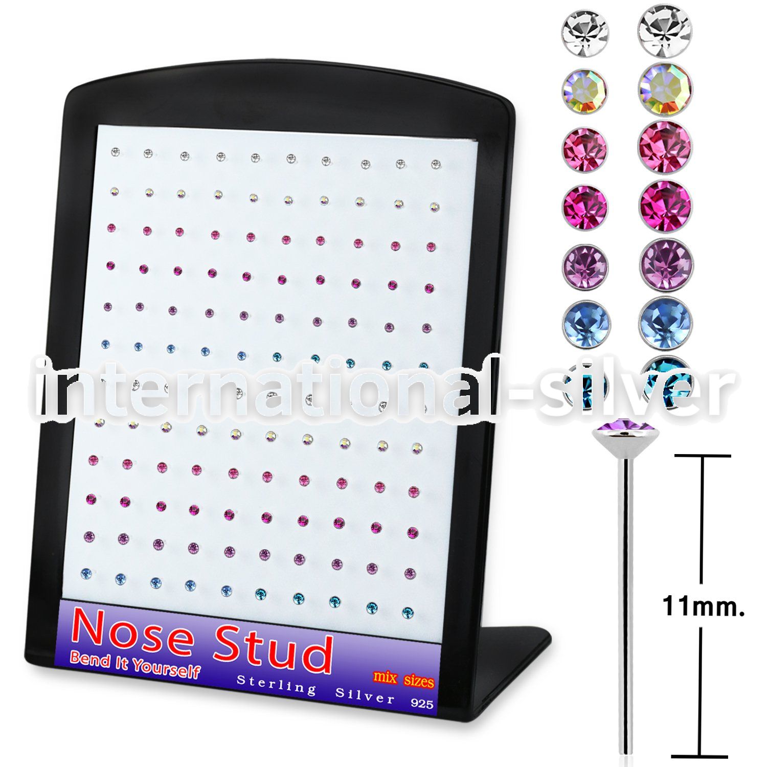brnymm10 sterling silver nose studs round gem tops