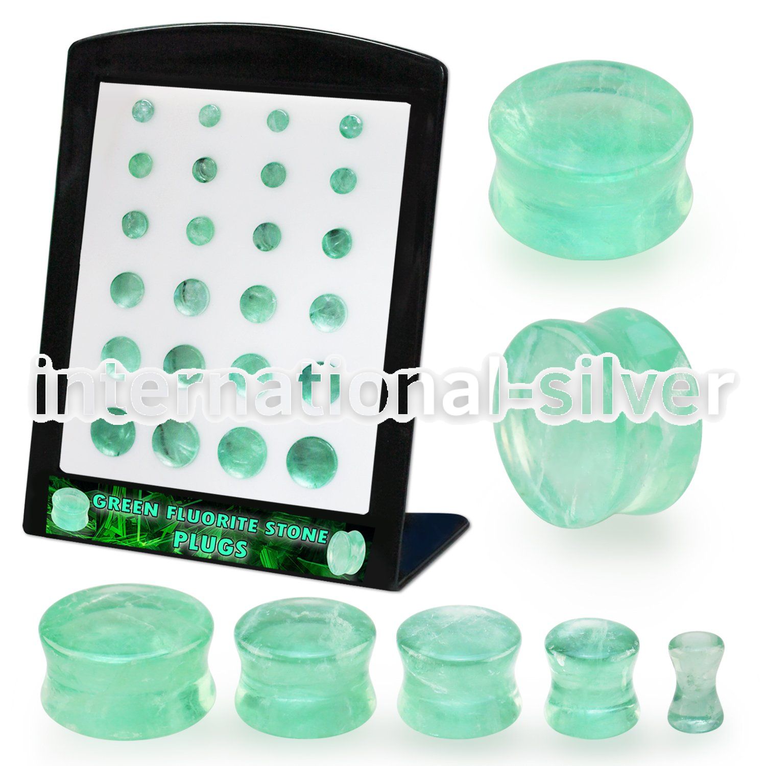 brpg205 green fluorite stone double flare ear plugs 24pcs