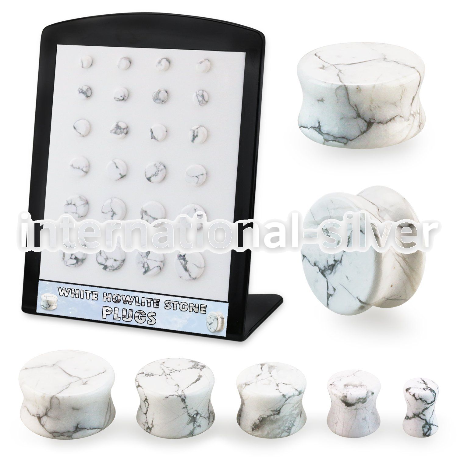 brpg221 white howlite stone double flare ear plugs 24pcs