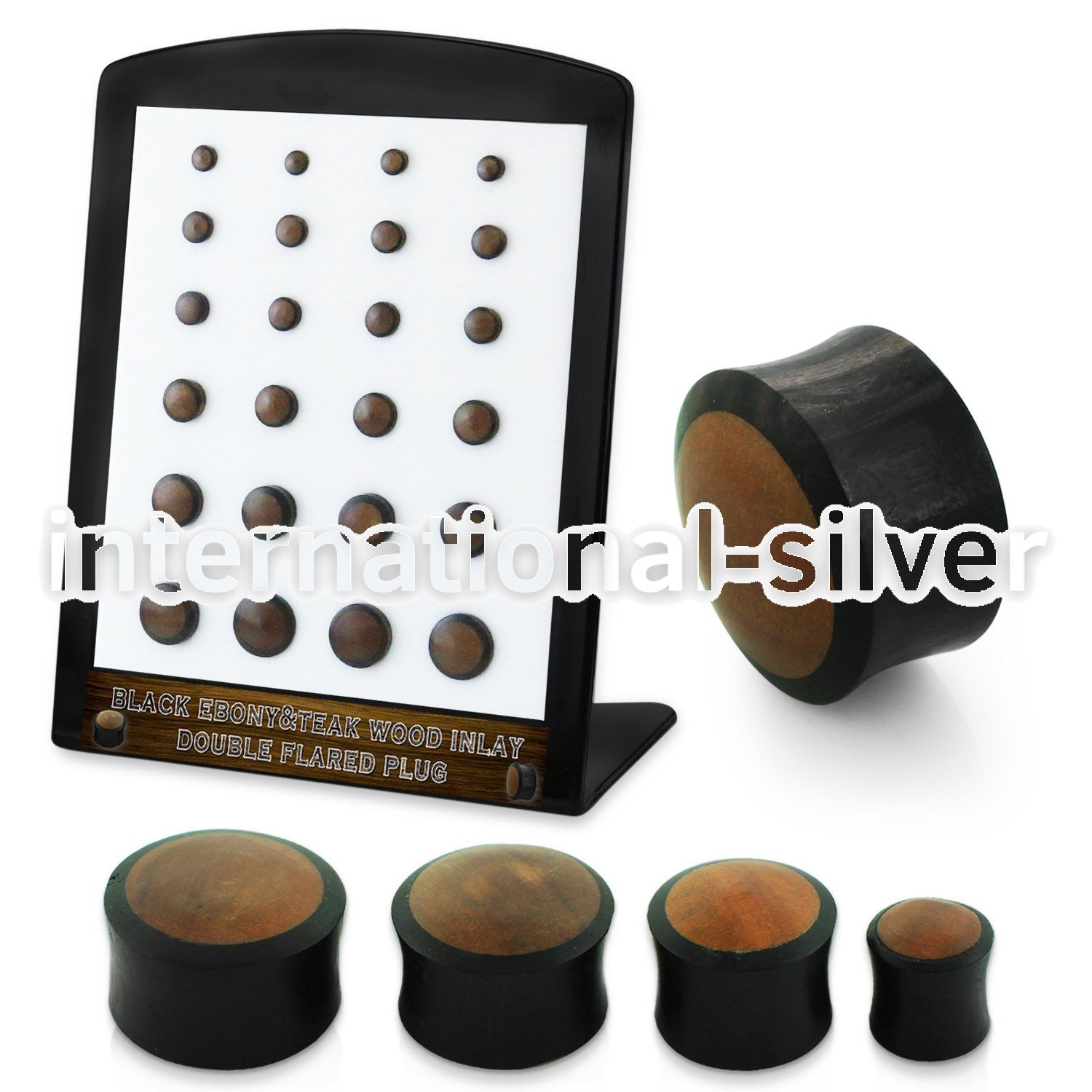 brpg223 areng wood double flare ear plugs w teak inlay 24pcs