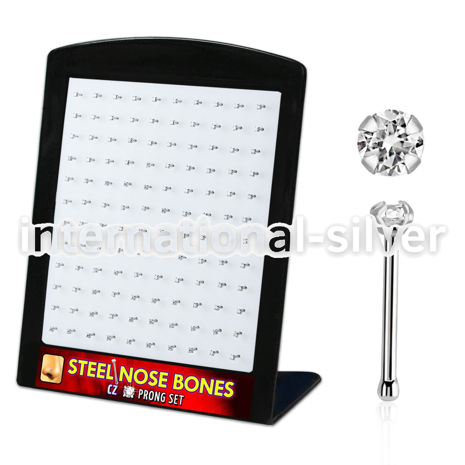 brs117 display w 316l steel nose screws, 20g w 2mm round cz