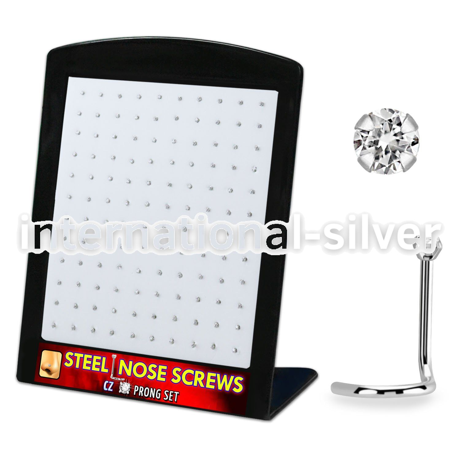 brs118 display w 316l steel nose bones, 20g w 1.5mm round cz
