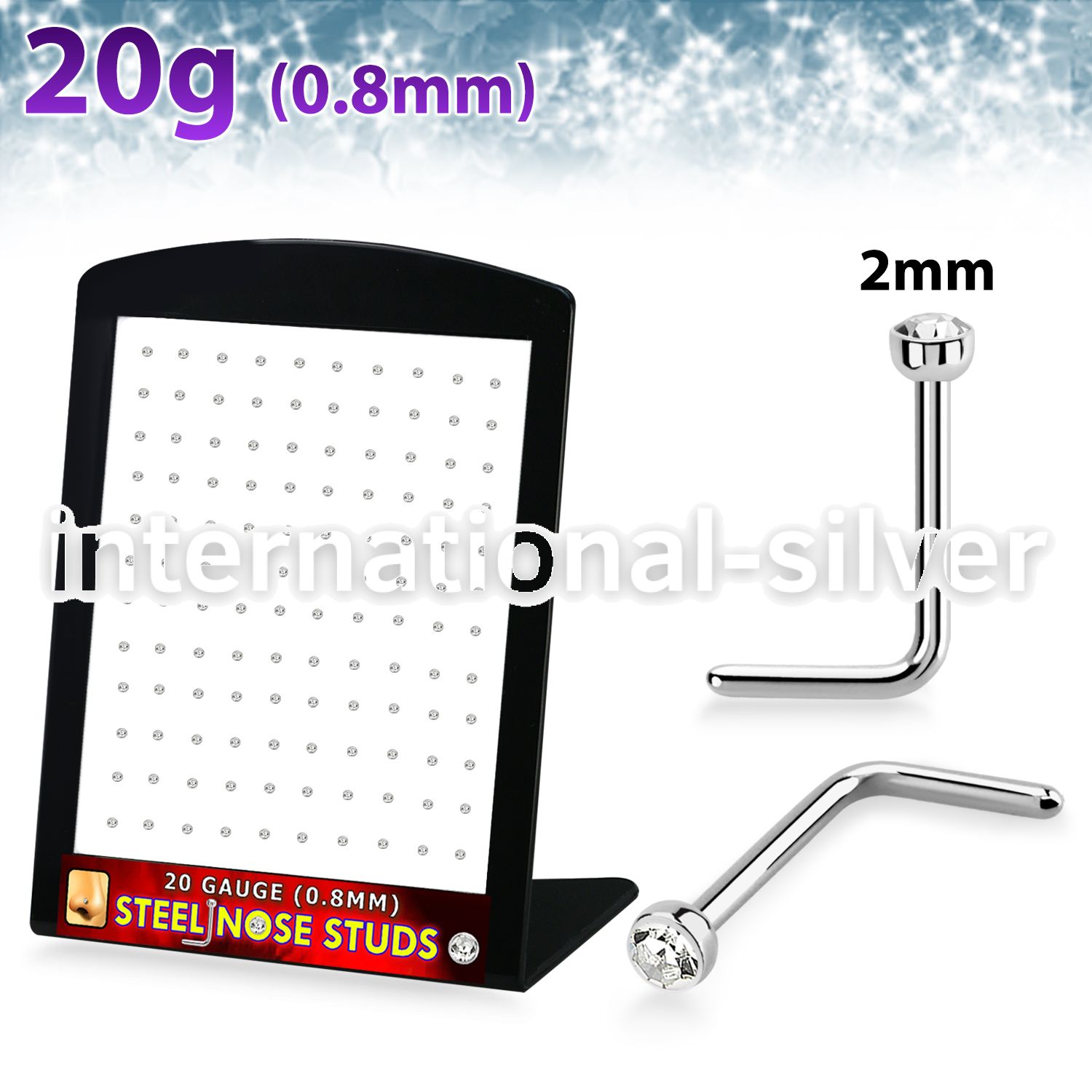 brs133c surgical steel nose studs round clear gem tops