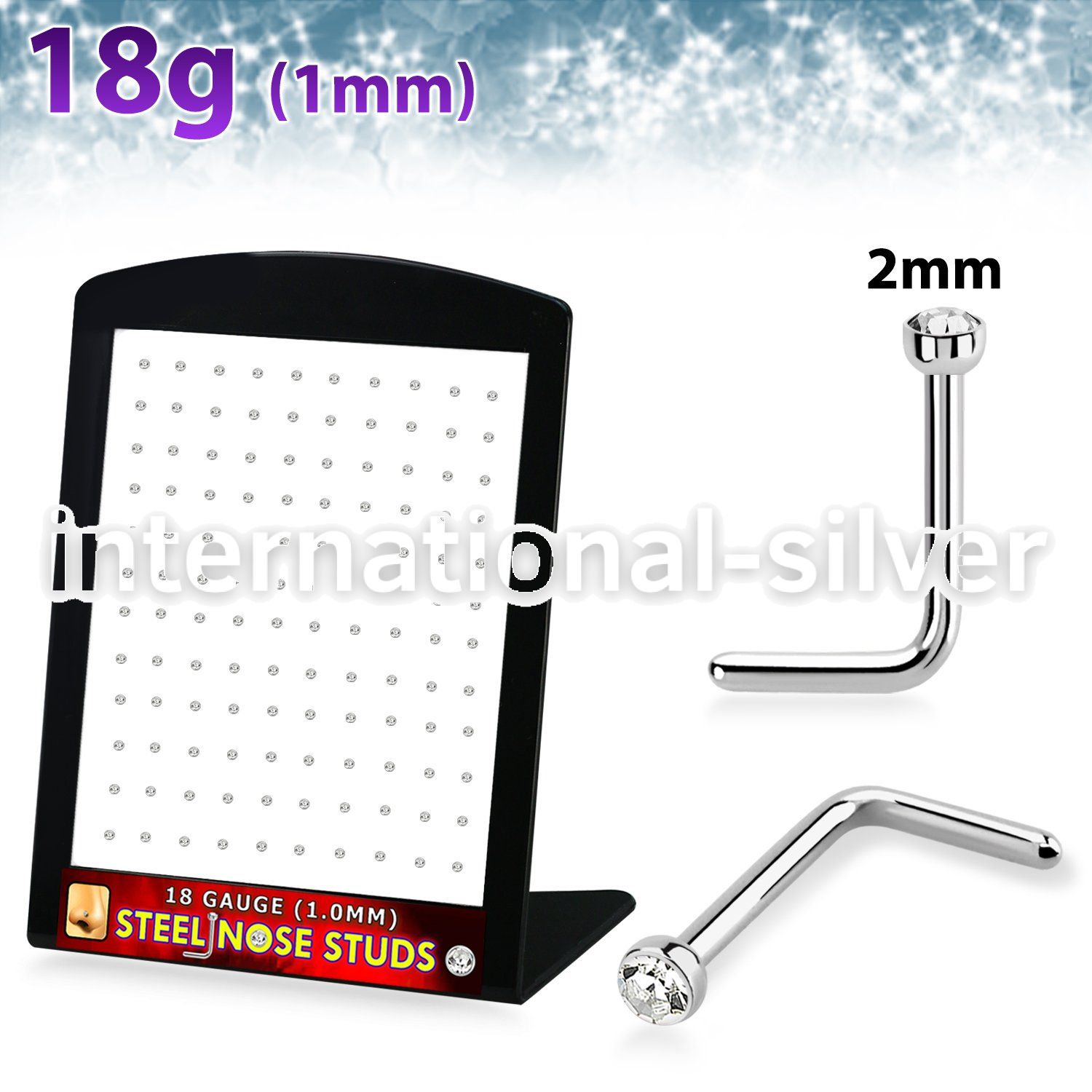 brs134c surgical steel nose studs round clear gem tops