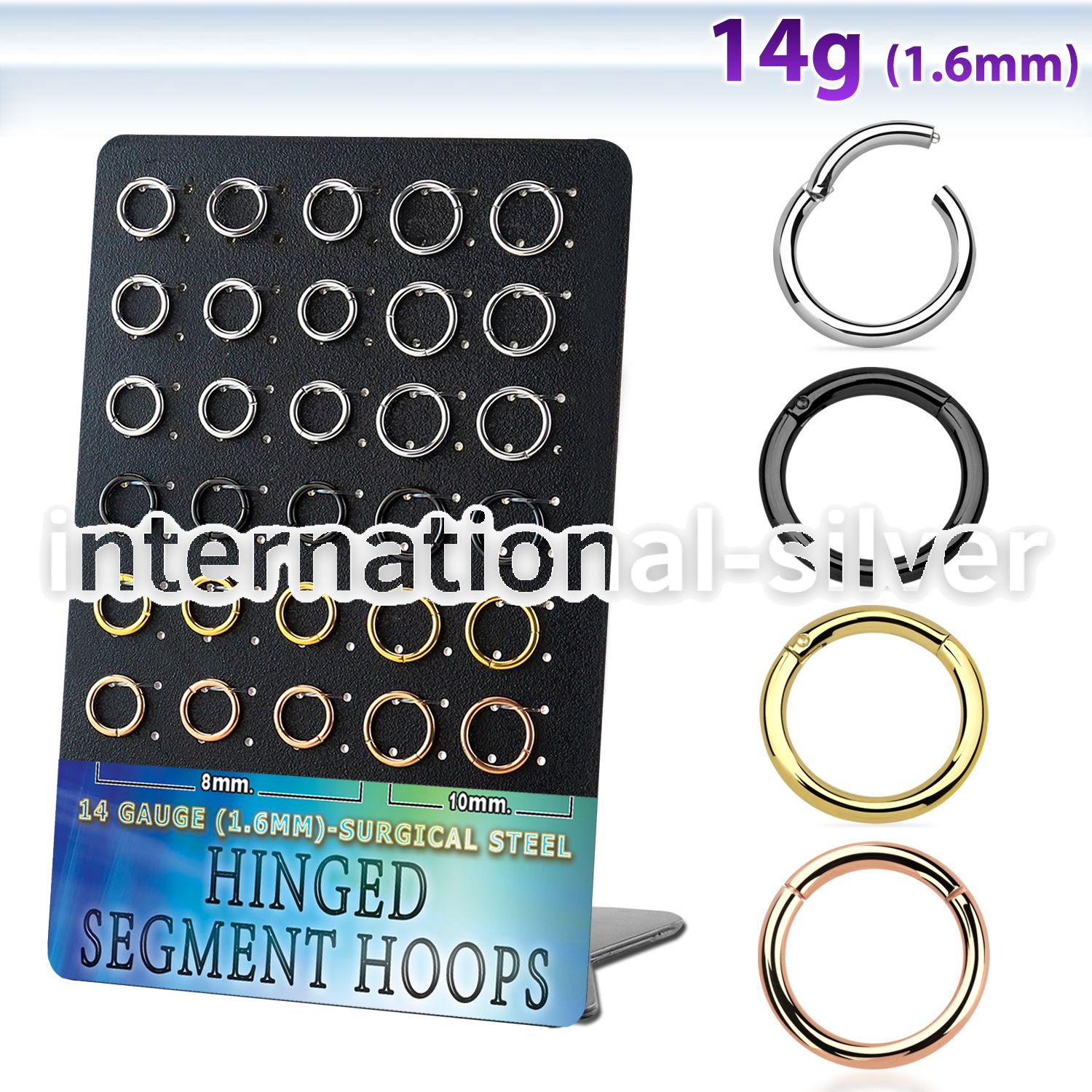 brsegh10 board w black rose gold steel hinged segment ring 1.6mm