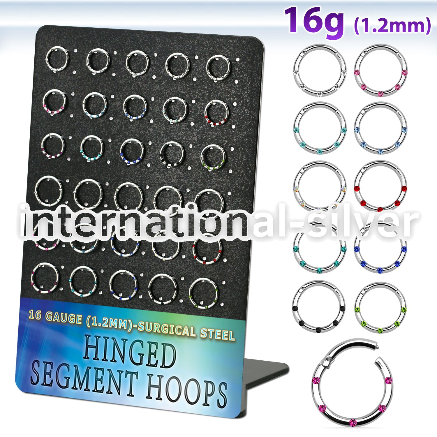 brsegh2 board w 30 steel hinged segment rings w crystals