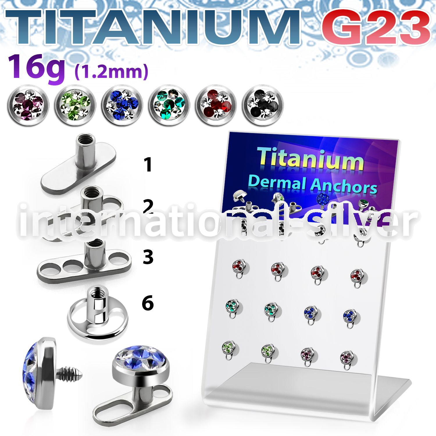 brtsa11 board titanium g23 dermal anchor w multi crystal tristar