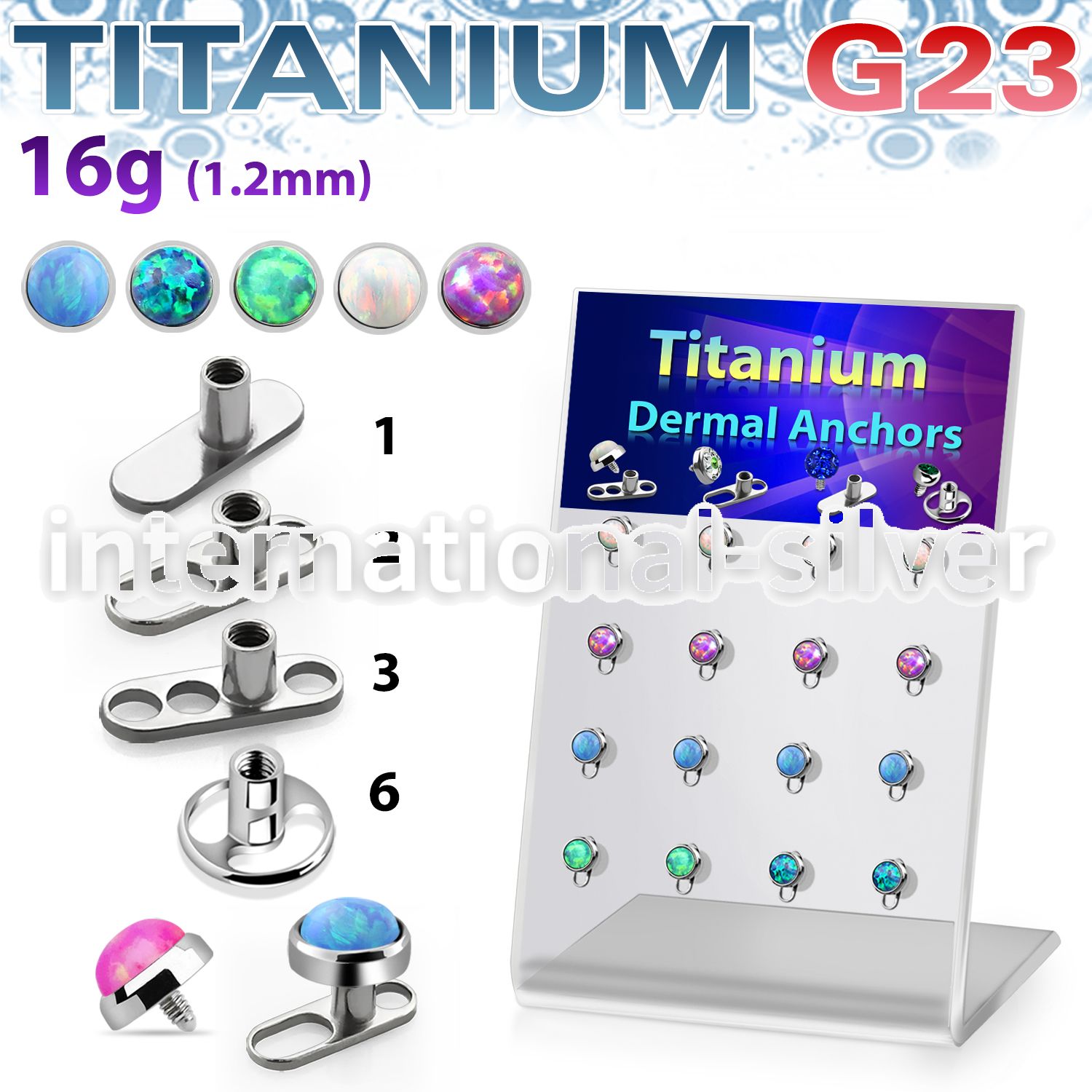 brtsa7 board w titanium g23 dermal anchors w synthetic opal top