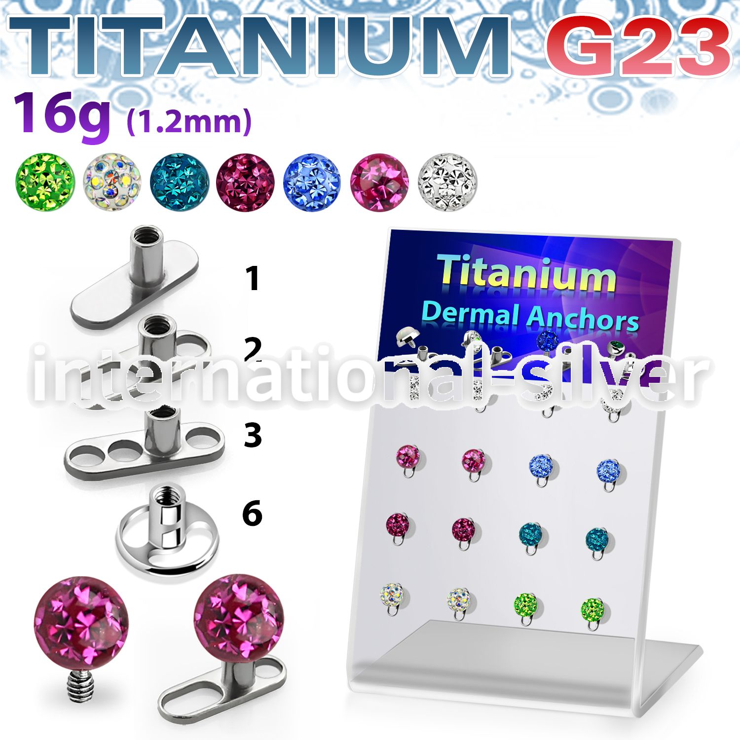brtsa8 board w titanium g23 dermal anchors w multi crystal ball