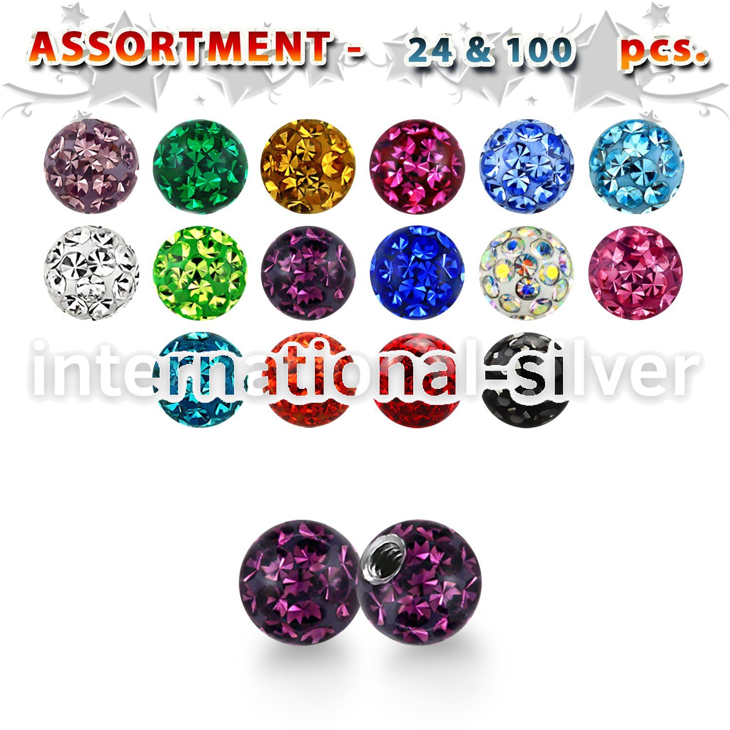 bulk w 3mm multi crystal ball 18g resin cover