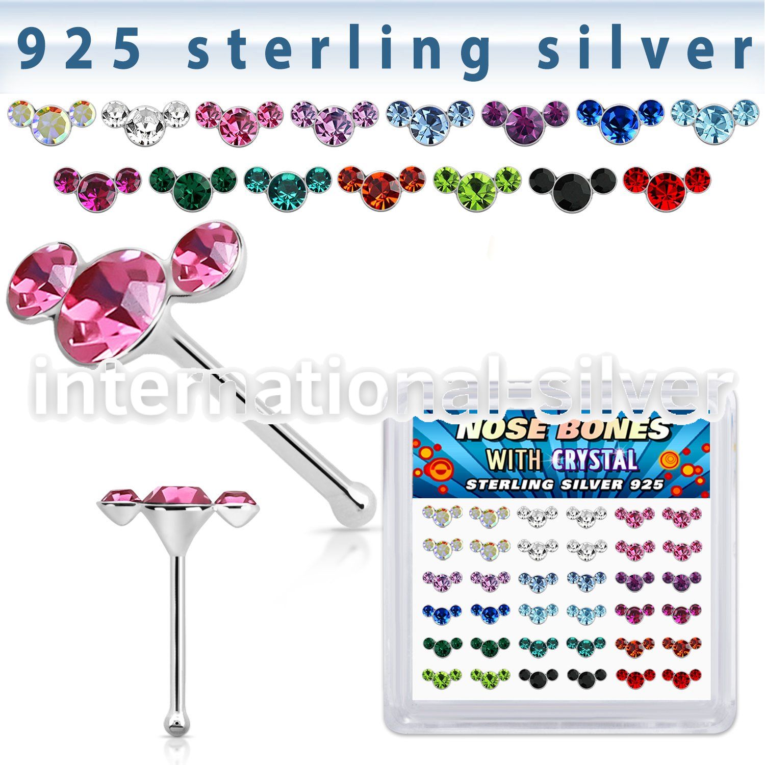 bxcuam36 silver nose bones 22g gems colors 36