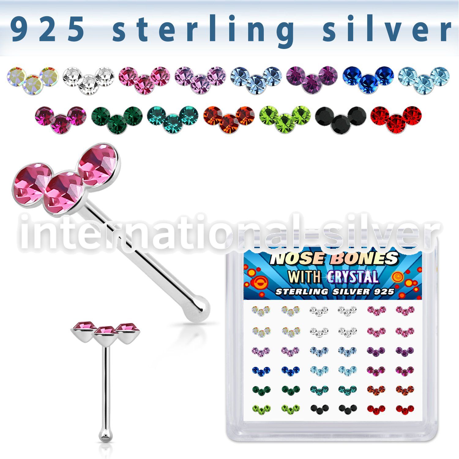 bxcubm36 silver nose bones 22g gems colors 36