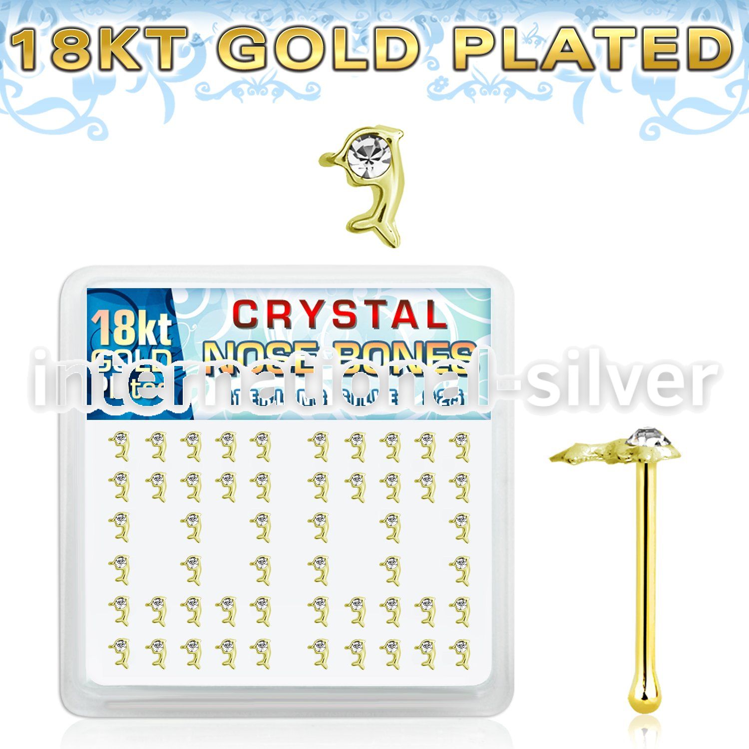 bxdpcg 18k gold plated silver nose bones with clear dolphin