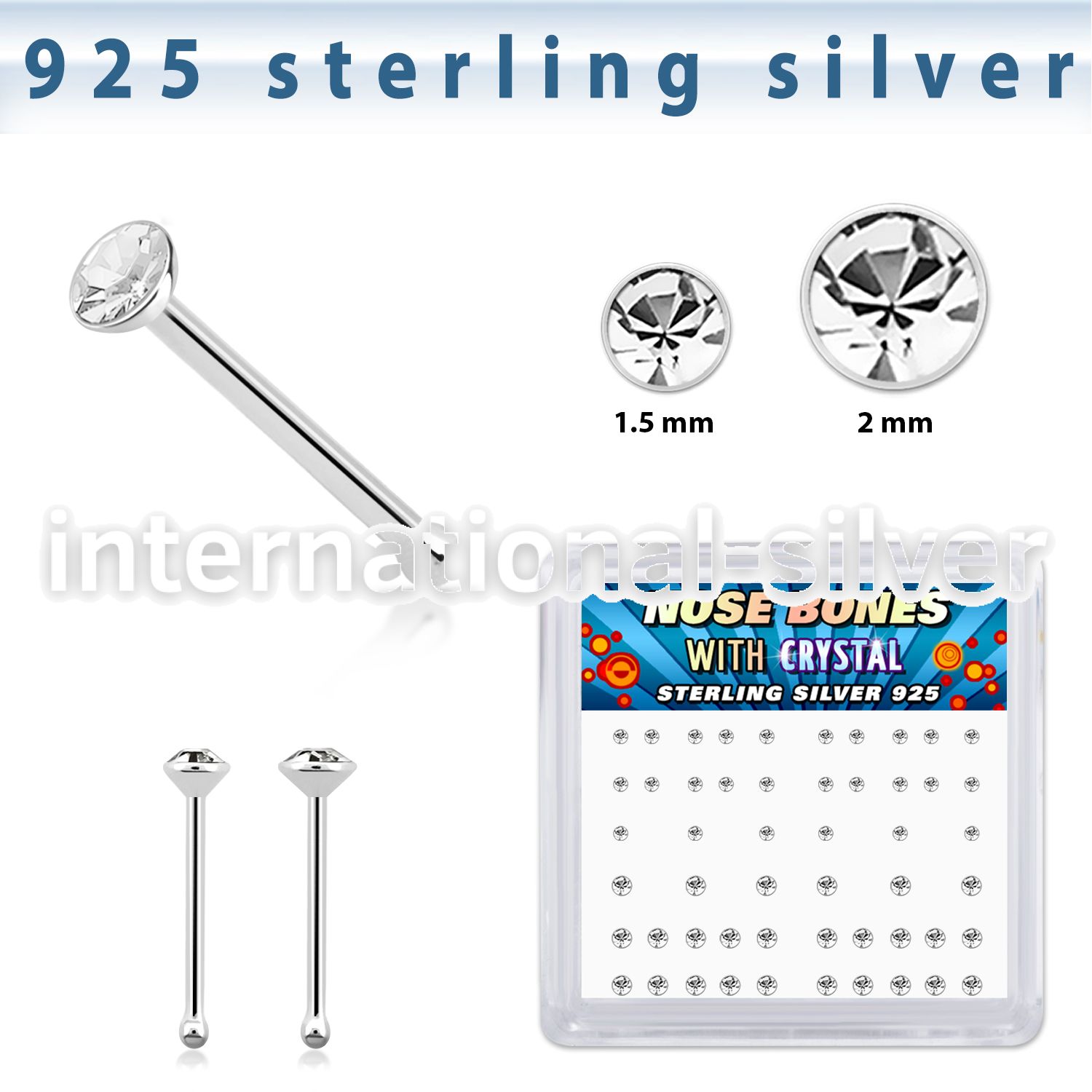 bxnbmc8 silver nose bones 22g clear gems 52