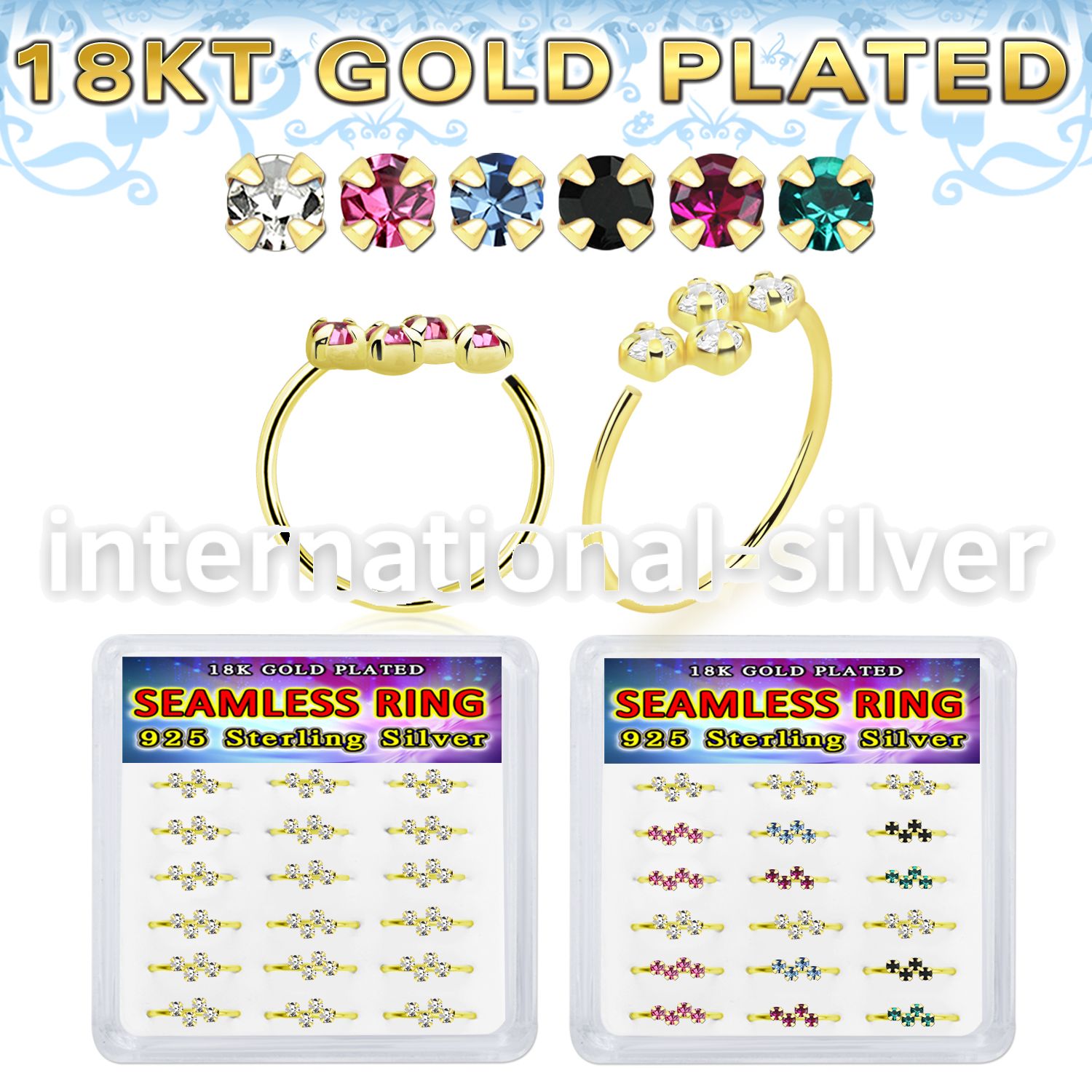 bxnhmx2 18 k plated silver seamless nose ring hoop 22g 18