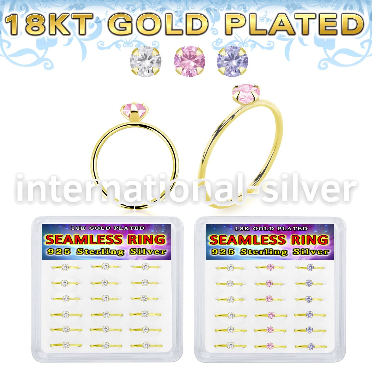 bxnhmx3g 18 k plated silver seamless nose ring hoop 22g 18