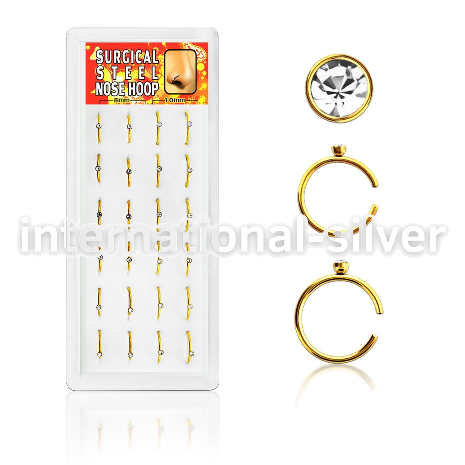 BXNRT2 display 316l nose rings hoop with clear crystal ball