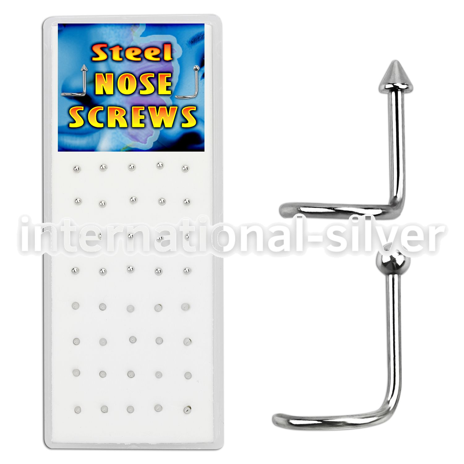 bxs101 high polished 316l steel nose screws w 2mm balls cones