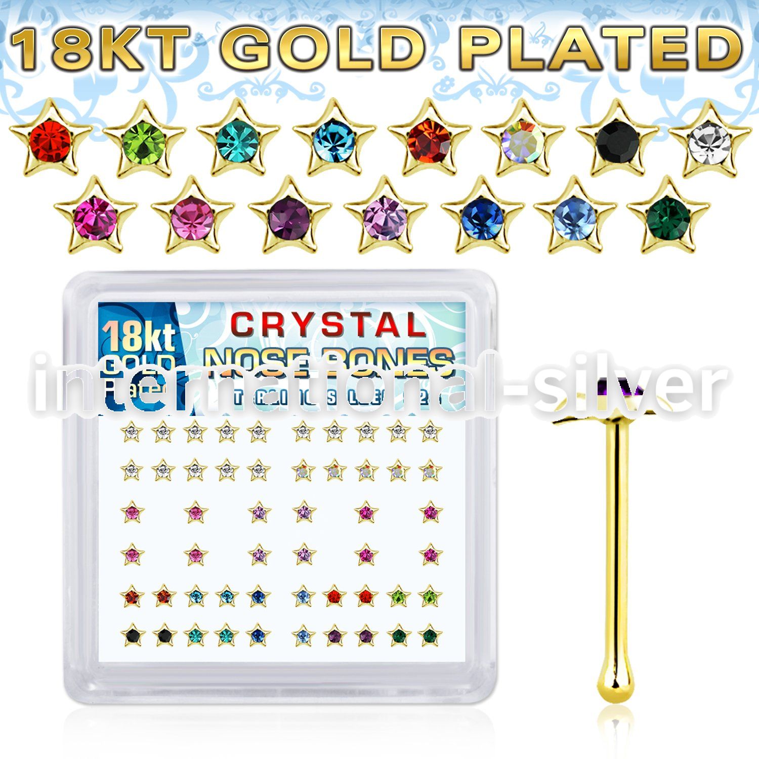 bxsr2mg 18k gold plated silver nose bones with color star