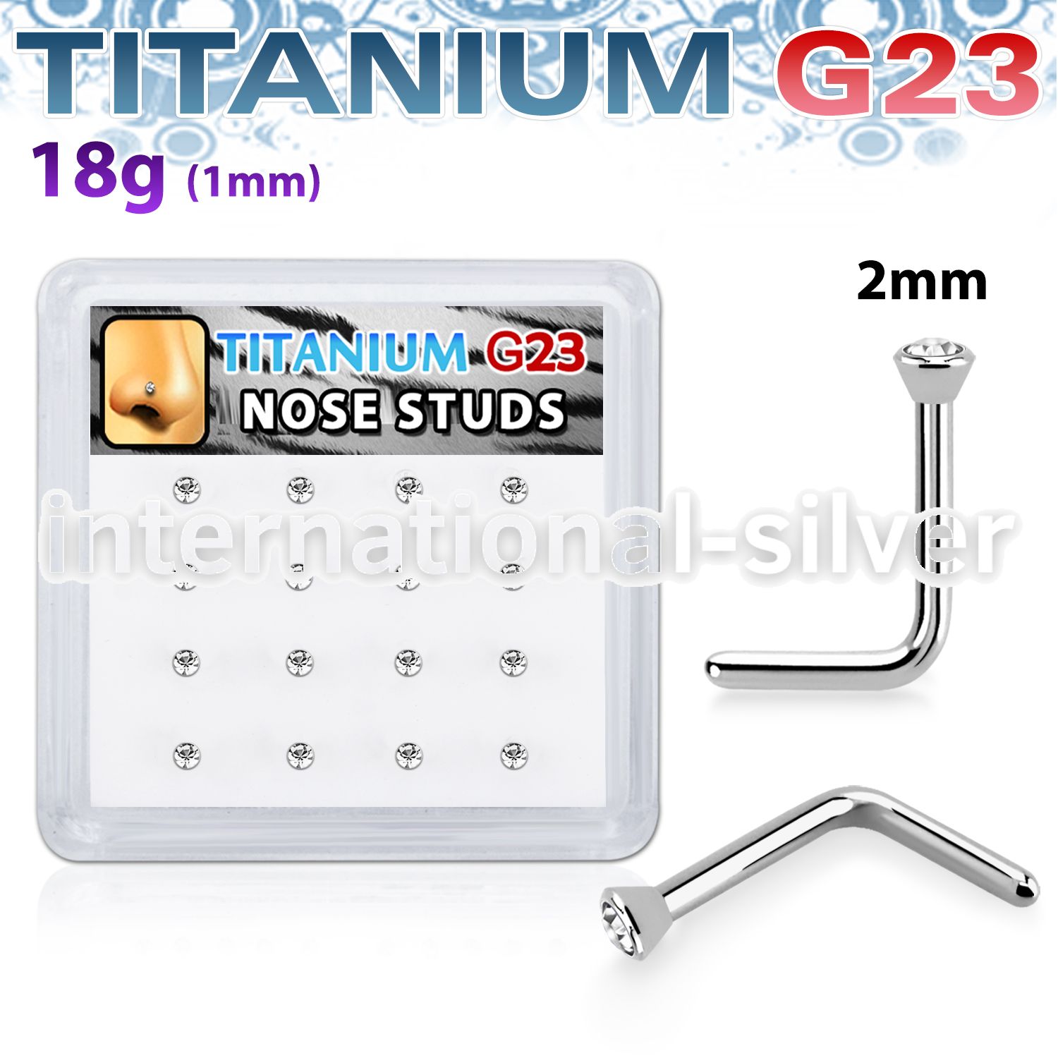 bxunl1 titanium l shaped nose studs clear press fit 16pcs