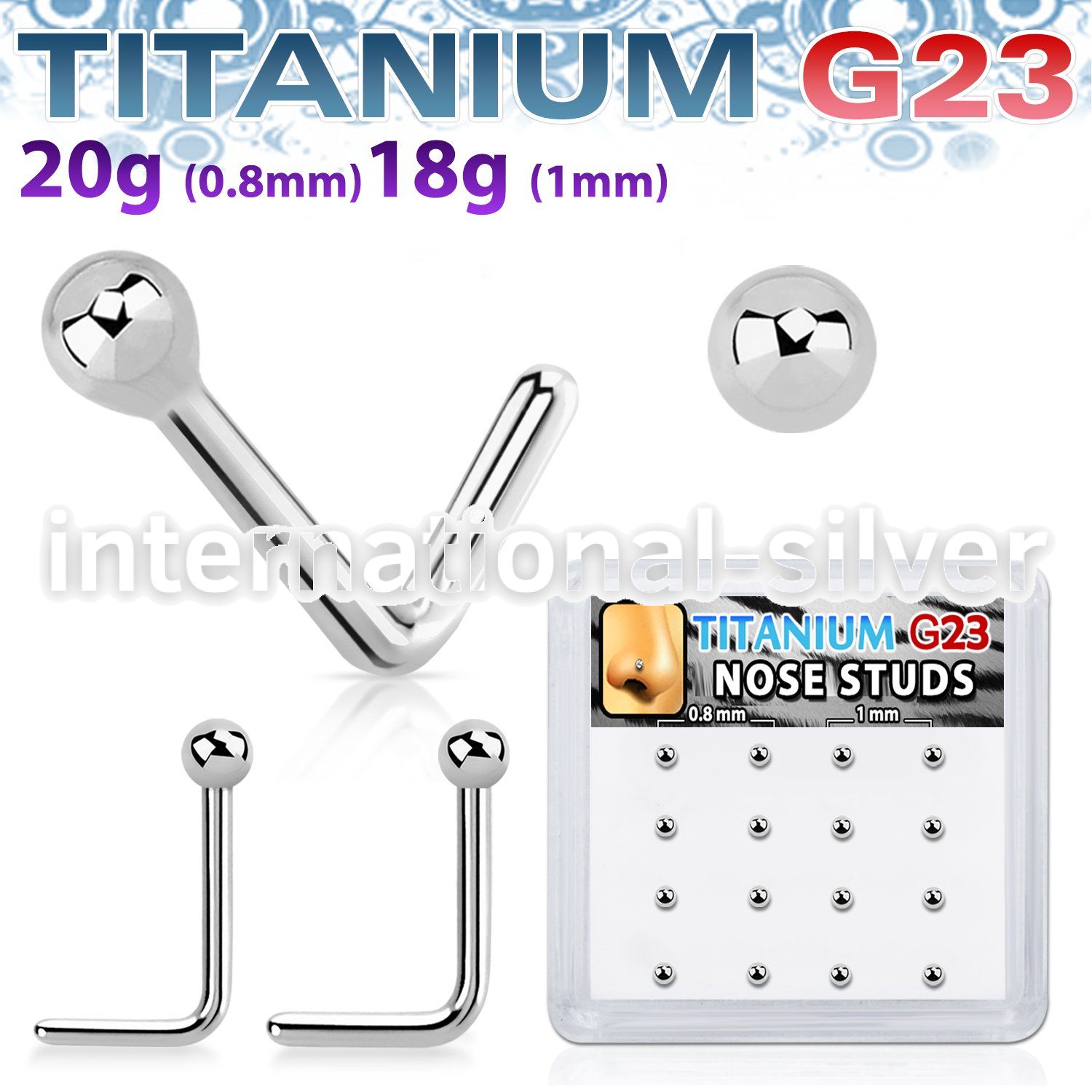 bxunl4 titanium l shaped nose studs 20g 18g 2mm ball 16pcs