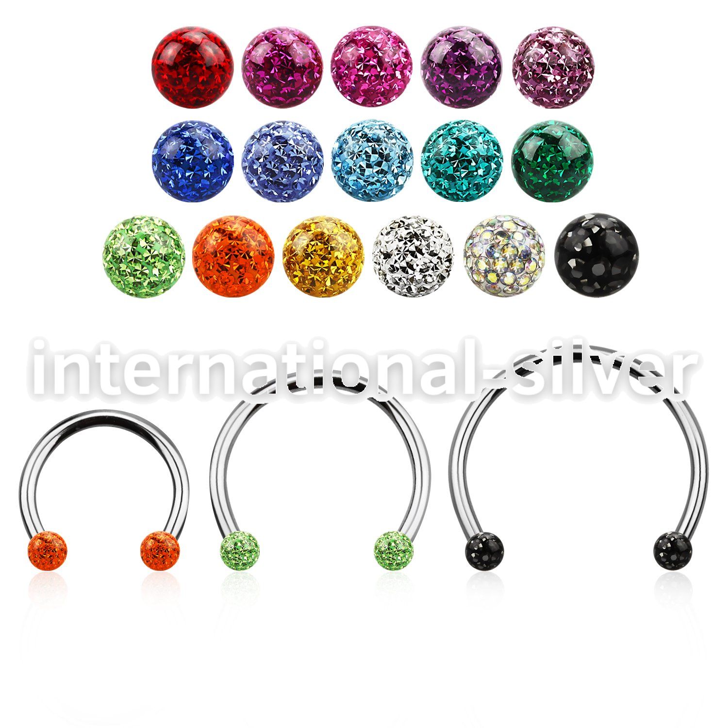 cbefr3l xxl steel circular barbell 16g w 3mm multi crystal balls