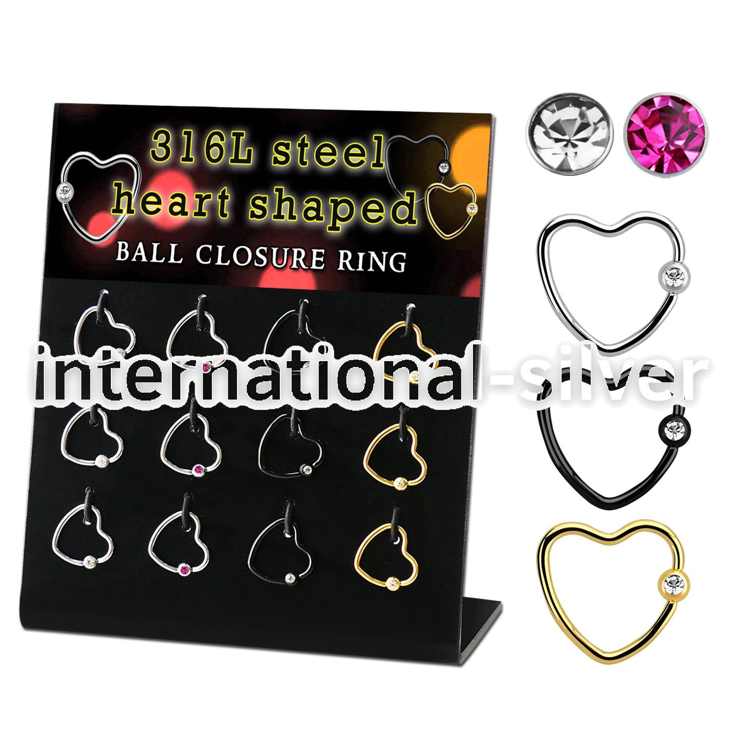 dacb232 board black  gold steel heart shaped ball closure ring