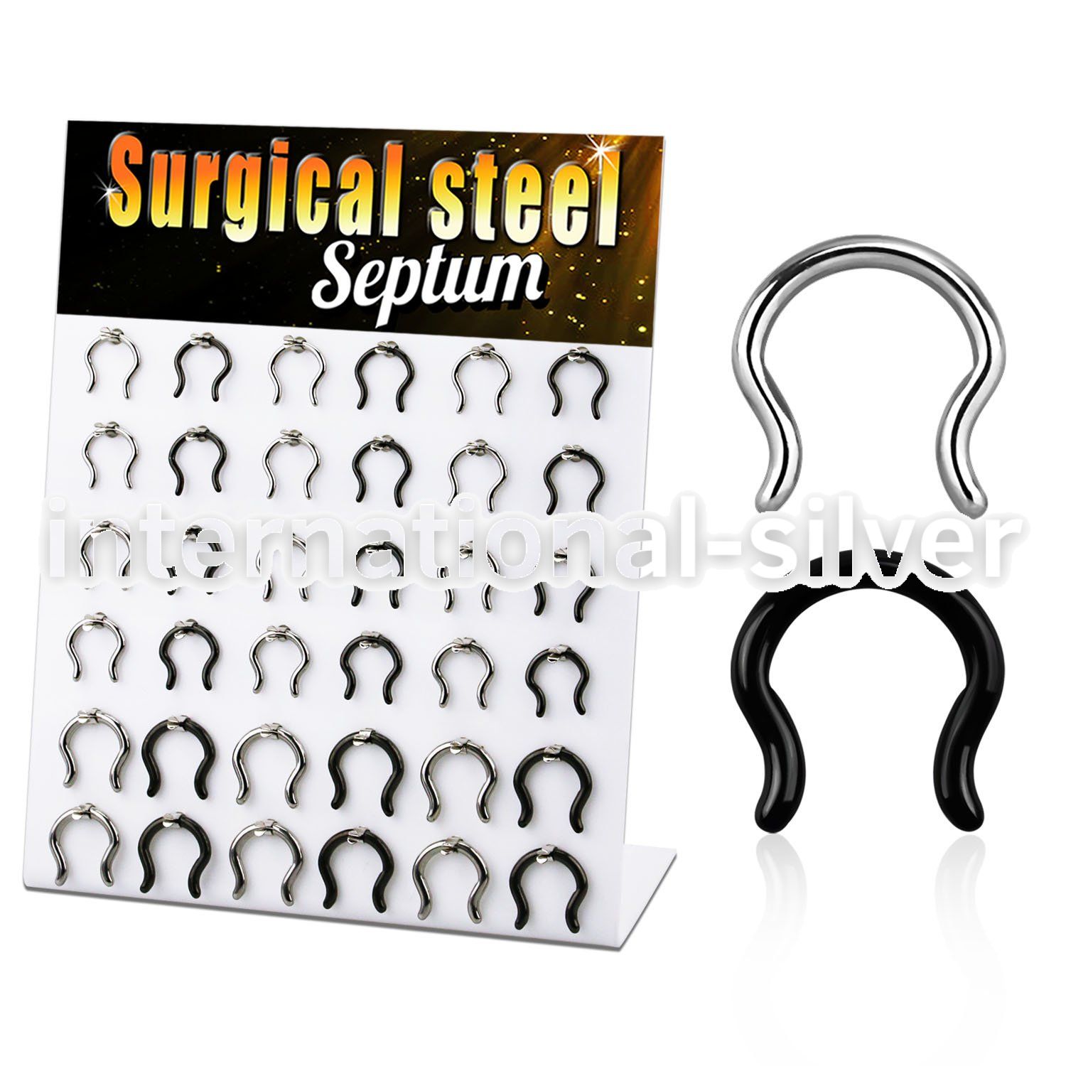 dapg176 display w 316l steel septum retainer in a bell shape