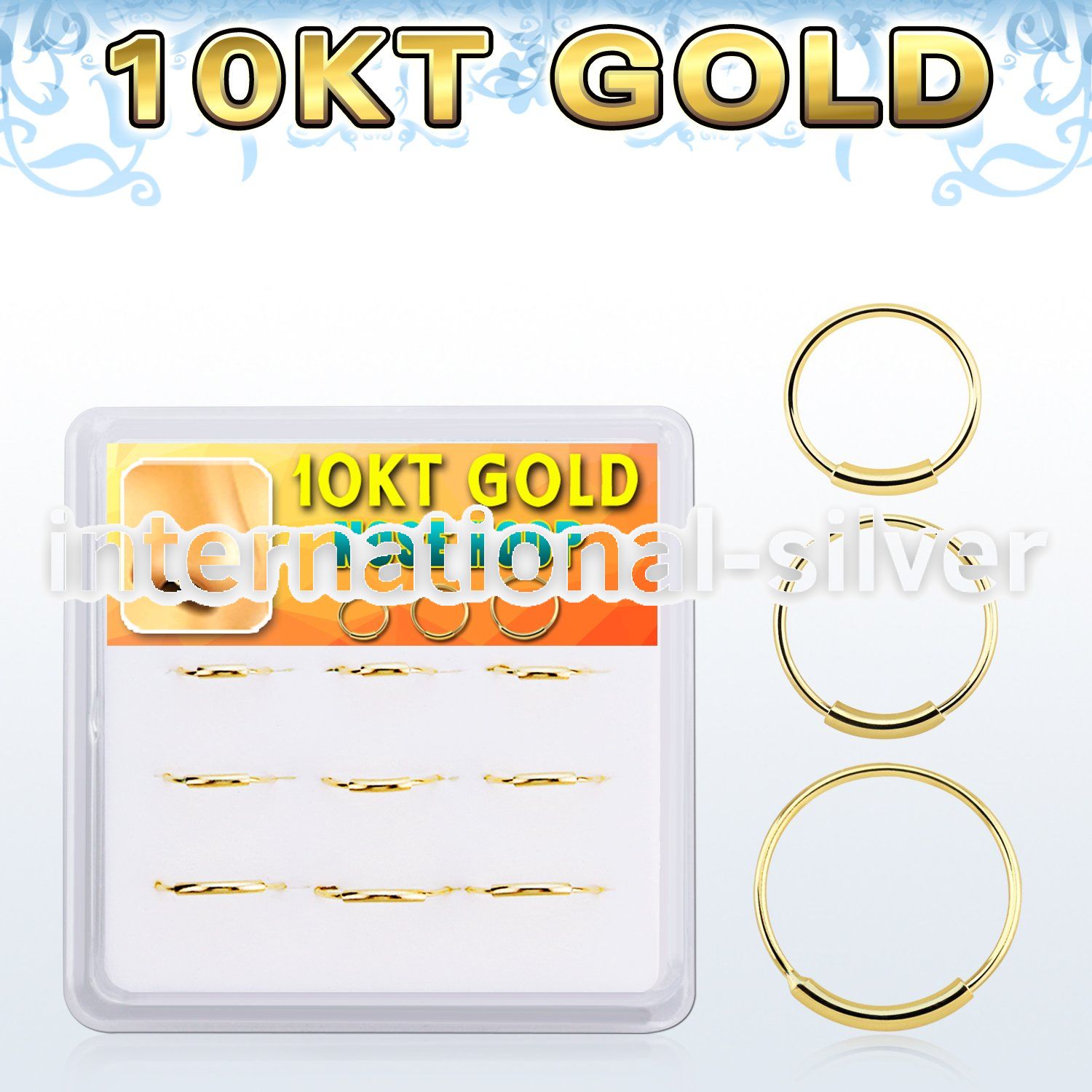 dg10nh2 box w 9 pcs. of solid 10k gold endless nose hoops