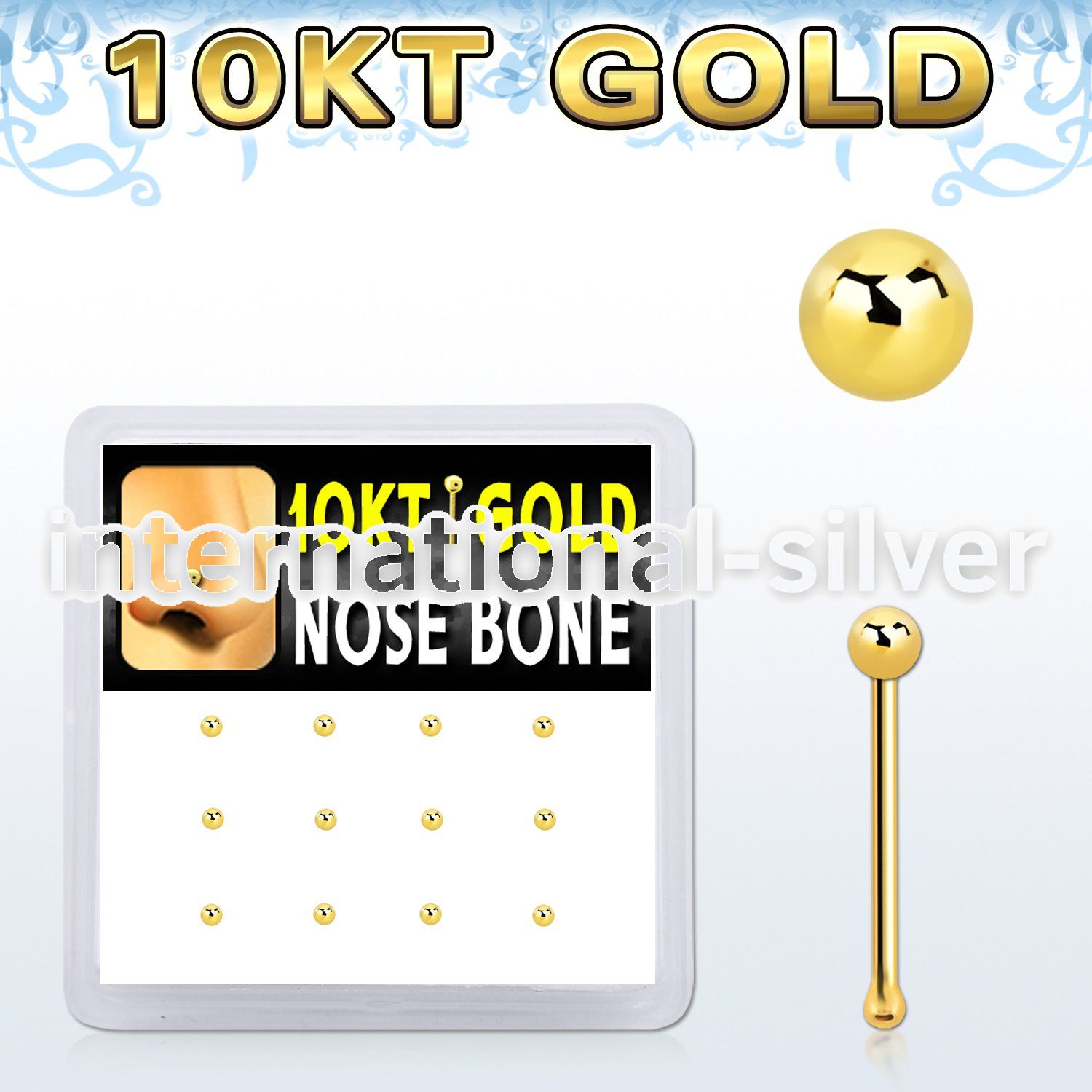 dginb5 10kt gold nose bone with 1.5mm ball shaped top