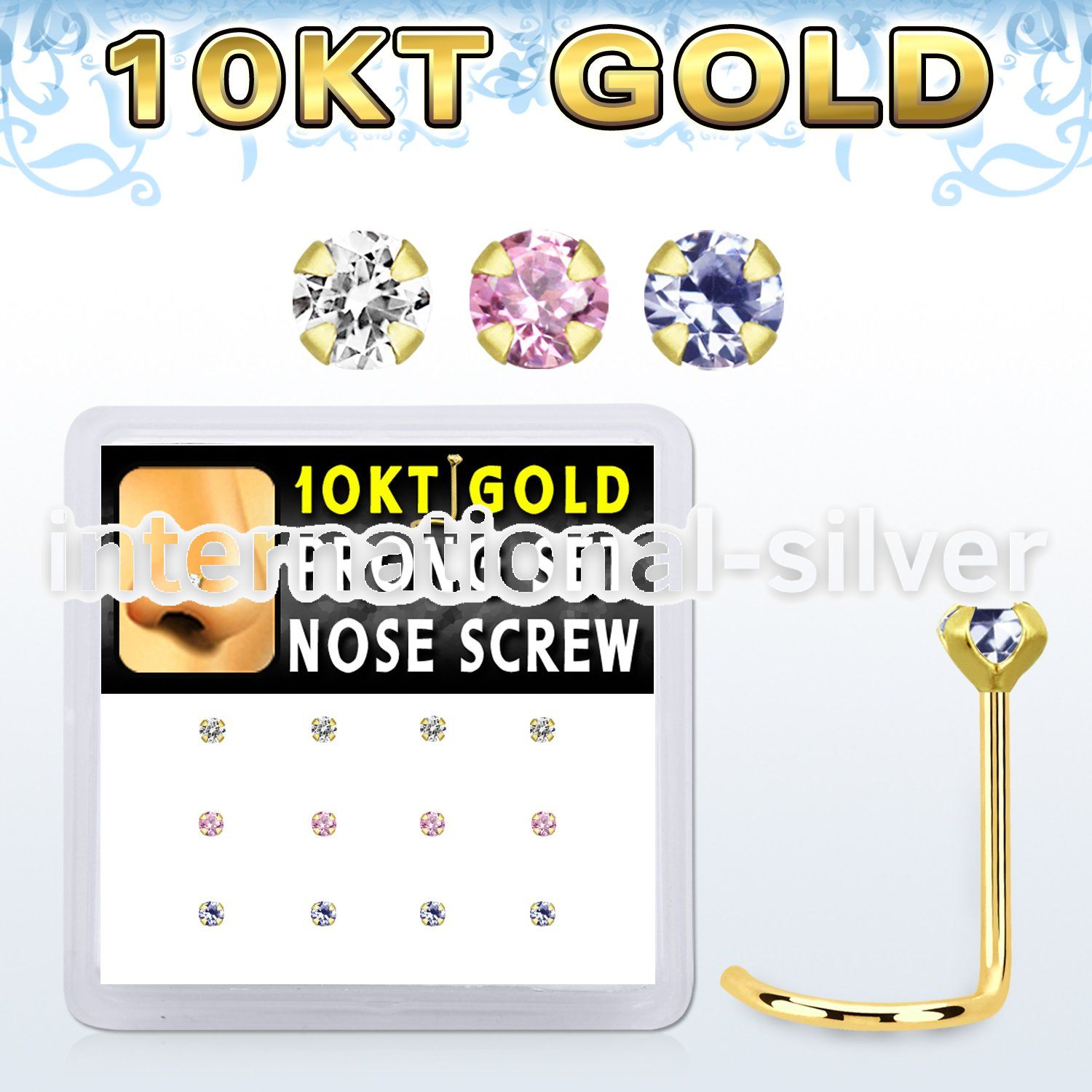 dgisc27 box w 10kt gold nose screw w prong set 2mm mix color czs
